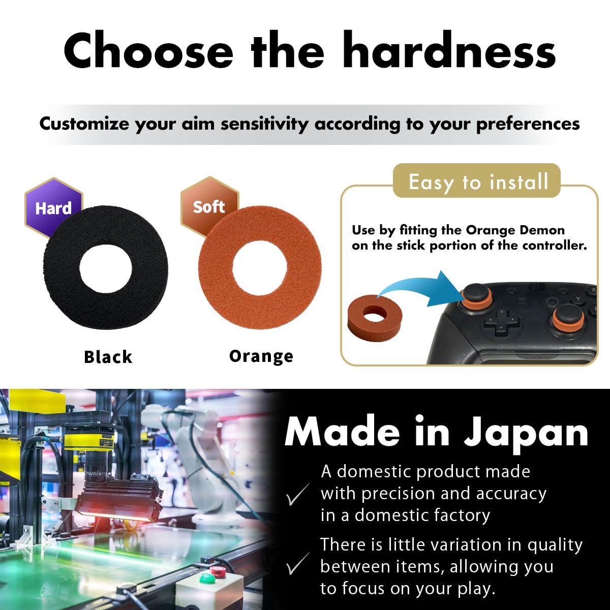 OniAim Precision Rings Orange Demon - AIM Assist Motion Control Gaming Accessories for PS5, PS4, Xbox Series X/S, PC Gamepads, Nintendo Switch Pro & Scuf Controllers - Made in Japan (6 Soft Rings) - Improve FPS Shooting Accuracy for Call of Duty, Fortnite & Apex Legends