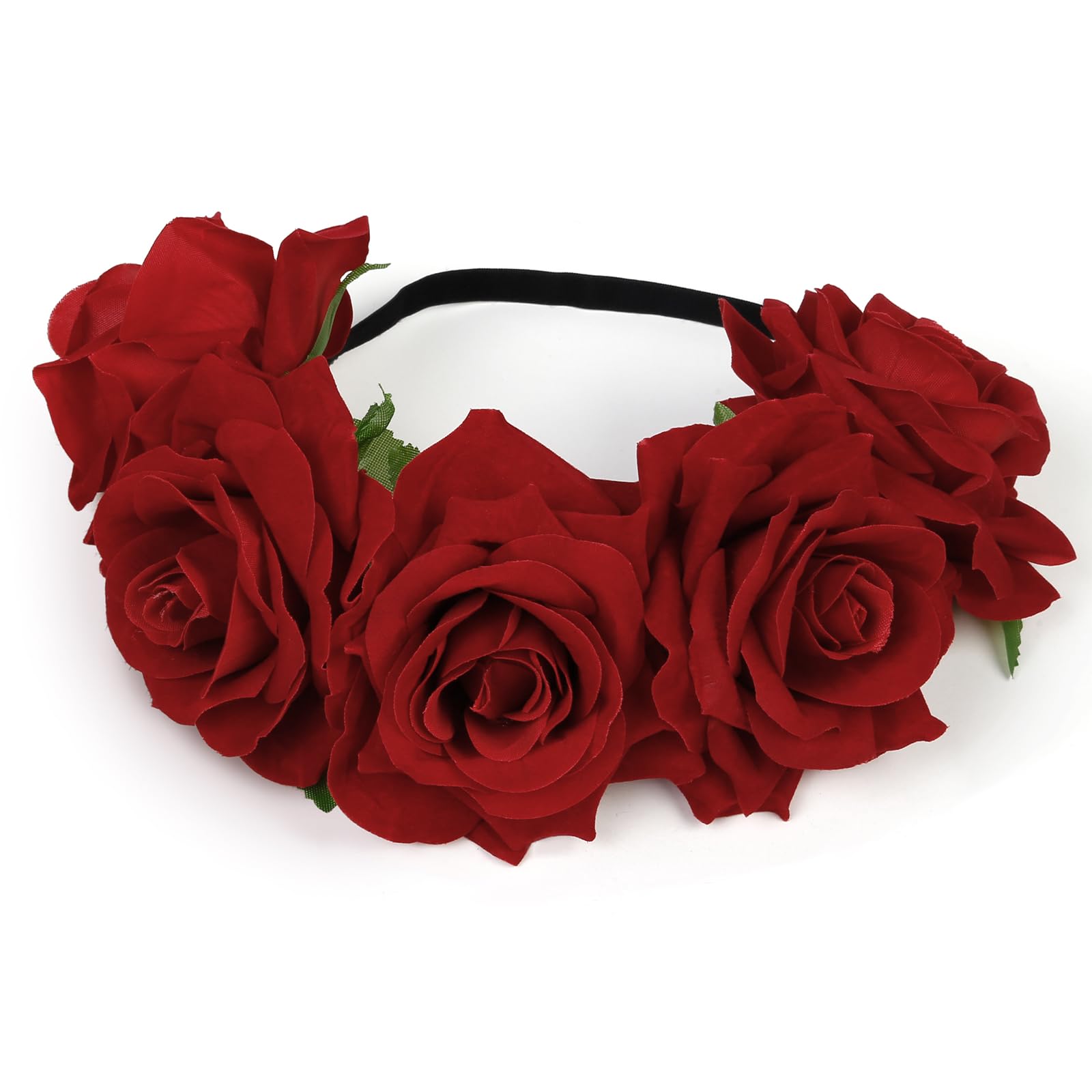 WOVOWOVO Red Rose Flower Crown Headband for Women & Girls - Fake Roses Floral Headpiece for Halloween, Cosplay, Festival, Party Hair Accessories | Perfect for Bridal, Boho, and Costume Events