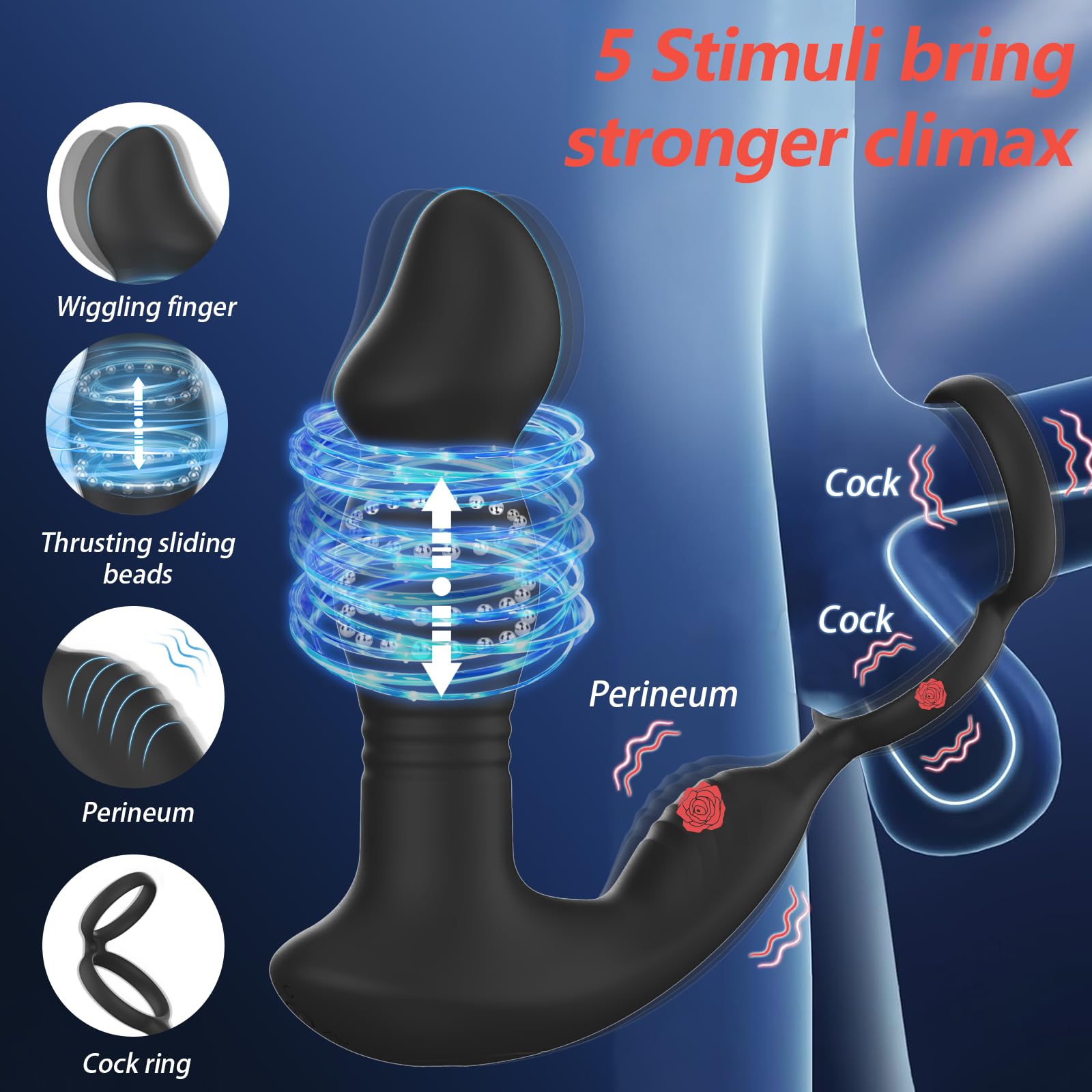**Powerful Thrusting Prostate Massager & Vibrating Anal Plug - APP & Remote Control Male Sex Toy with Cock Ring, 9 Vibration Modes & Finger Snap Function - Perfect for Couples Play & Solo Pleasure**    *(Use Cases: Enhance intimacy with your partner, explore solo pleasure, or spice up your bedroom games with this versatile prostate massager.)*