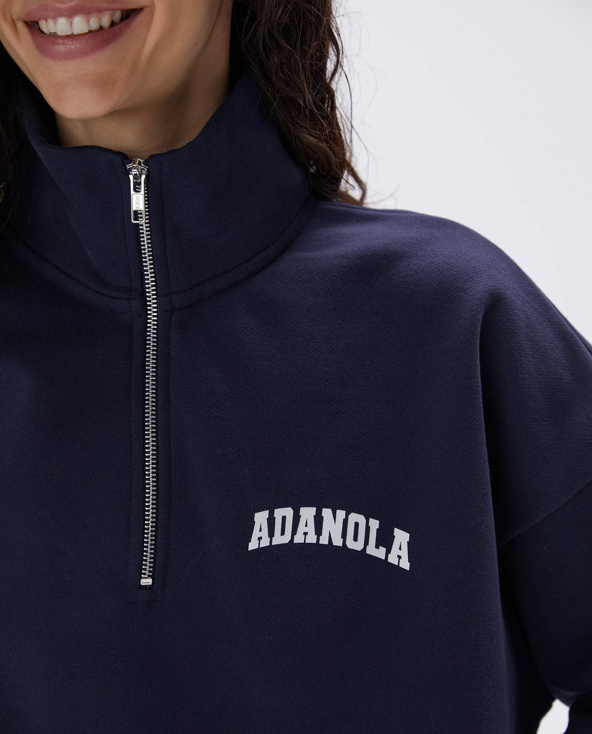 Varsity Oversized Funnel Neck Zip-Up Sweatshirt for Women | Navy Blue Pullover Hoodie | Casual Streetwear & Loungewear for College, Gym, and Everyday Wear