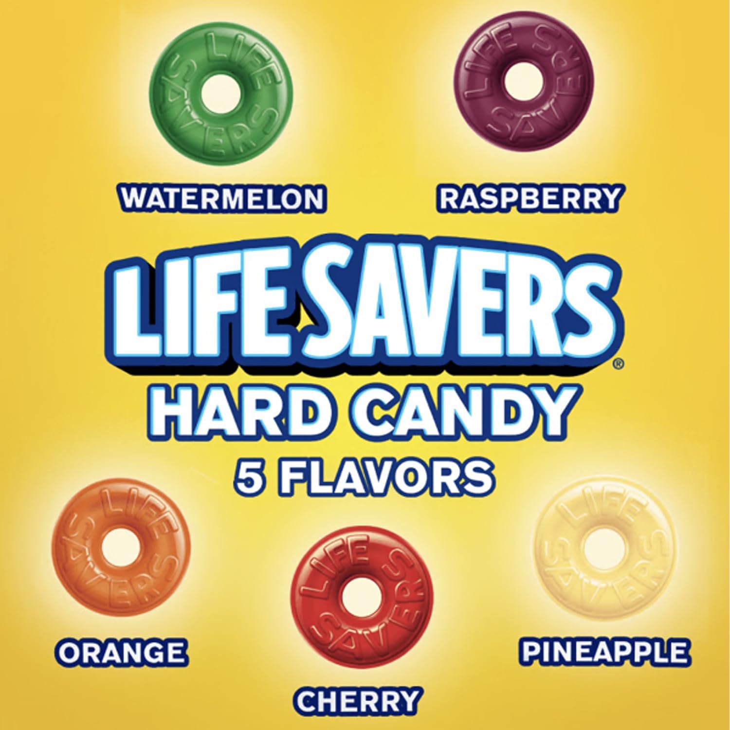 Smiling Sweets Life Savers Hard Candy - 5 Assorted Flavors (Cherry, Watermelon, Orange, Pineapple, Raspberry) - 2 lb Bulk Bag - Individually Wrapped Candies - Perfect for Pantry Stocking, Party Favors, Office Snacks & Holiday Treats