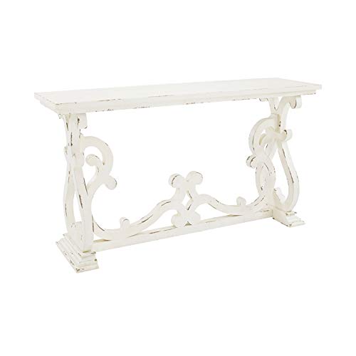 Pemberly Row Farmhouse Distressed White Wood Console Table - Rustic Entryway Furniture for Hallway, Living Room & Home Decor