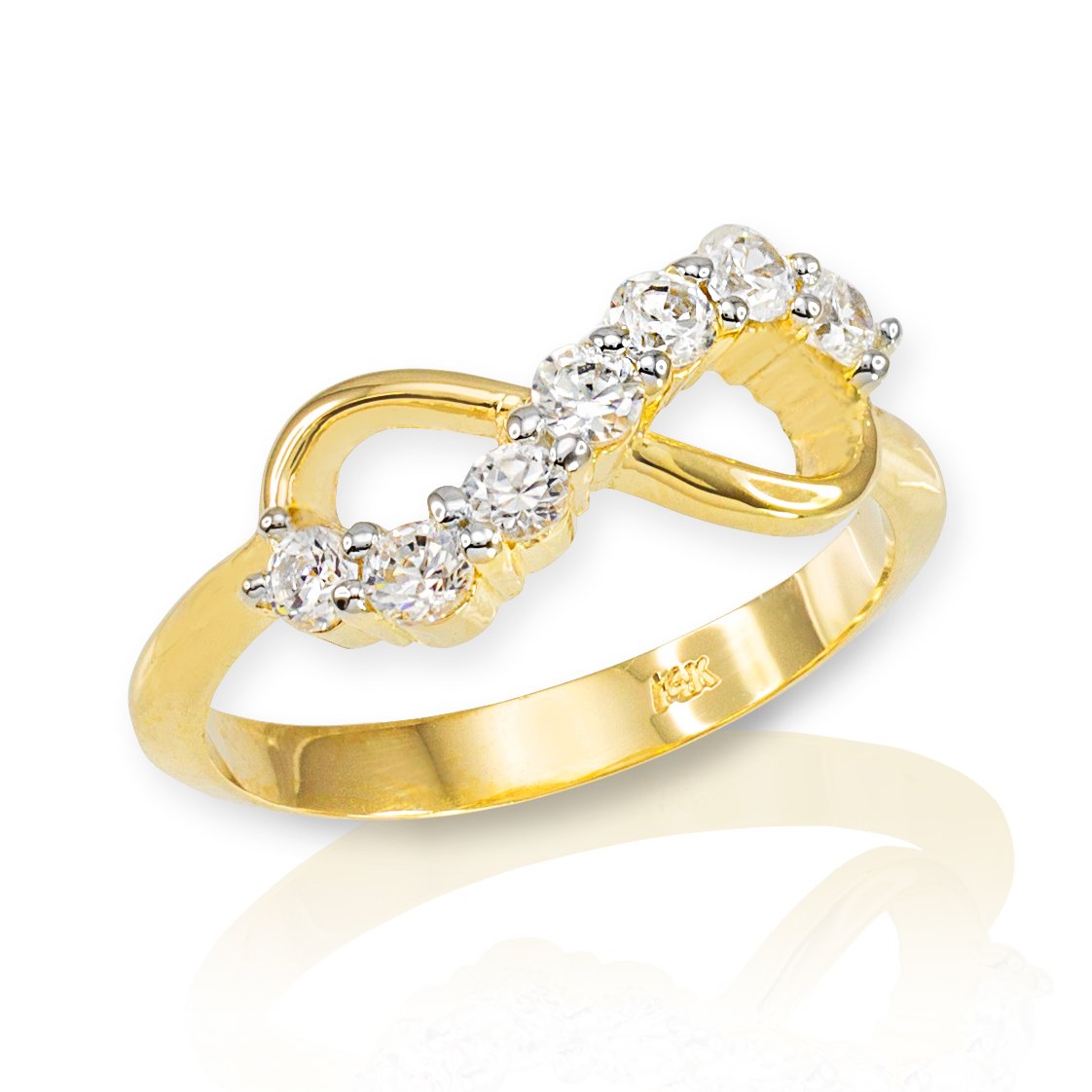 14k Yellow Gold CZ Infinity Ring - High Polish Modern Contemporary Jewelry for Women | Perfect for Weddings, Anniversaries & Everyday Elegance
