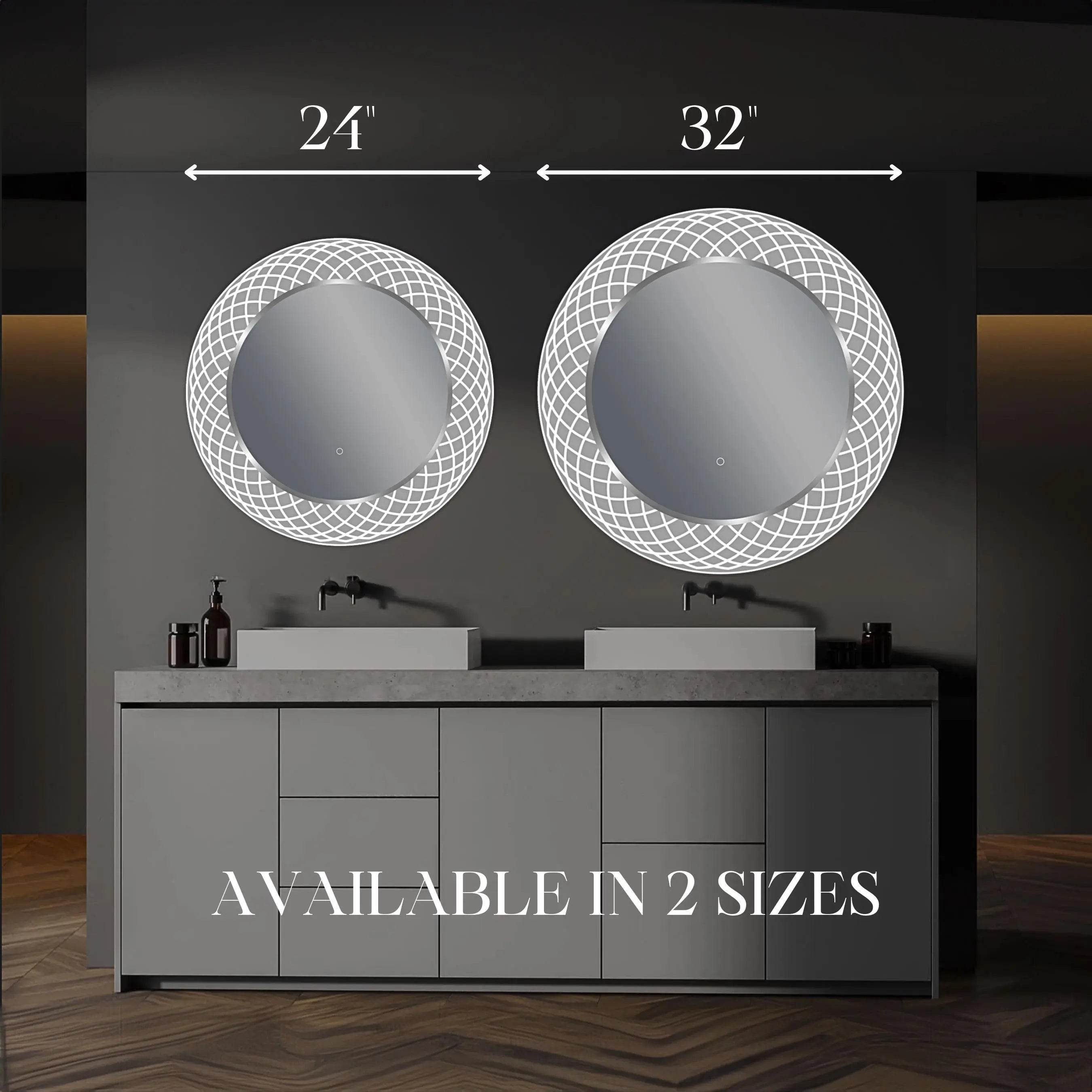 Liza Round LED Vanity Mirror with Dimmer & Defogger - 2 Sizes (12