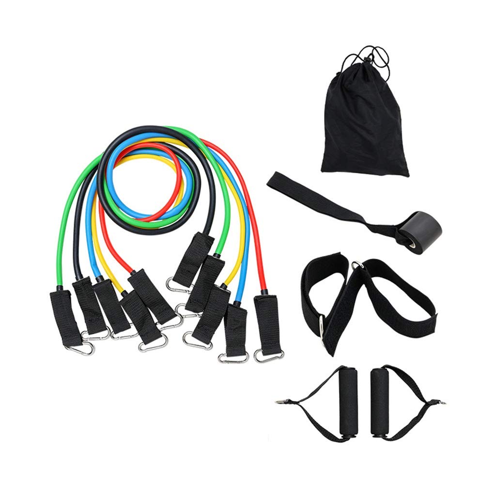 QSJY 11-Piece Resistance Bands Set for Home Workouts - Pull Rope, Fitness Rubber Tubes, Stretch Training Bands & Elastic Pedal for Strength Training, Yoga, Pilates, and Full-Body Exercises | Perfect for Home Gym, Travel Fitness, and Physical Therapy