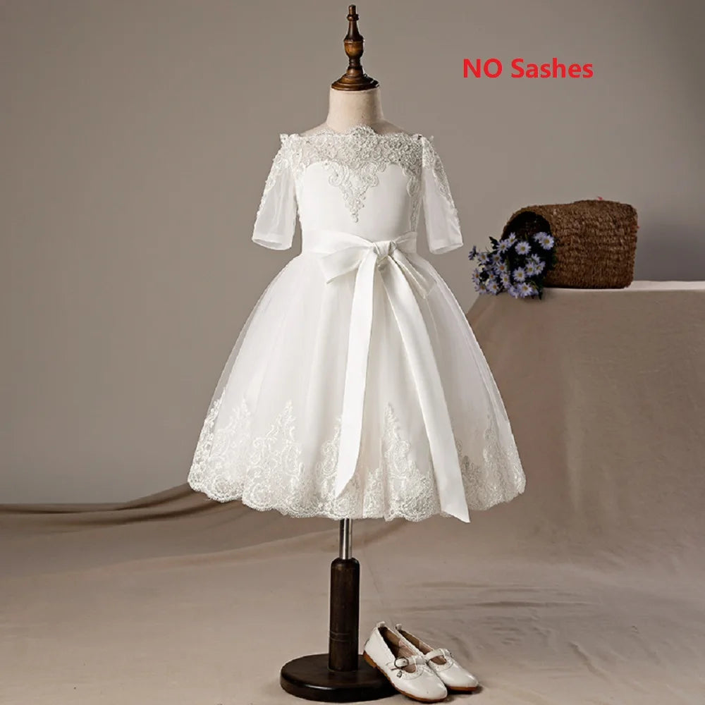 Elegant Princess Tulle Girls Dress with Lace Appliques - Perfect for Weddings, Bridesmaids & Special Occasions | Formal Party Gown for Flower Girls & Junior Bridesmaids