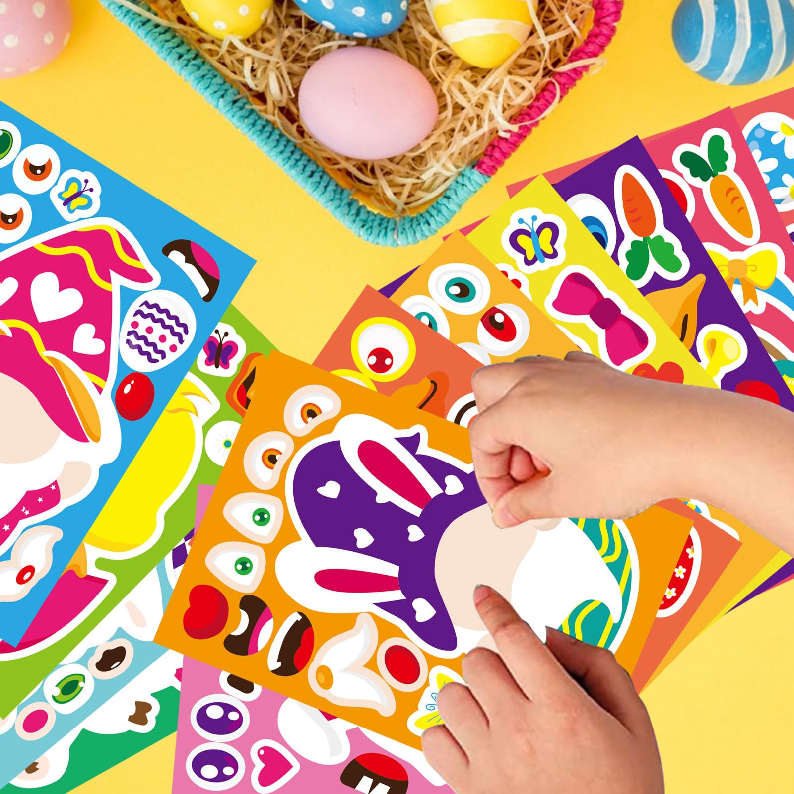 24 Sheets DIY Easter Make-a-Face Stickers for Kids - Easter Bunny, Chick, Lamb & Farm Animal Stickers for Boys & Girls - Fun Classroom, Party Favors & Family Activities