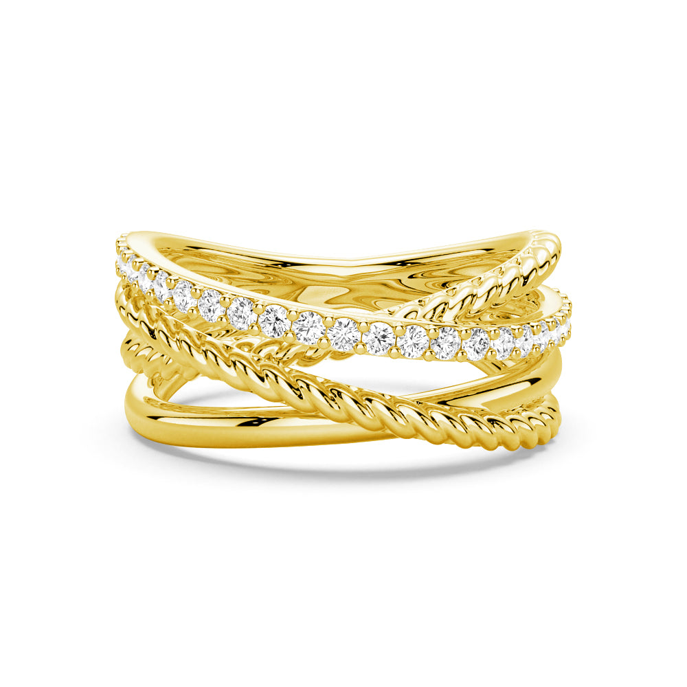Interwoven Diamond Ring with Twisted Rope Bands - Elegant Wedding Band, Anniversary Gift for Her, Perfect for Bridal Jewelry & Special Occasions