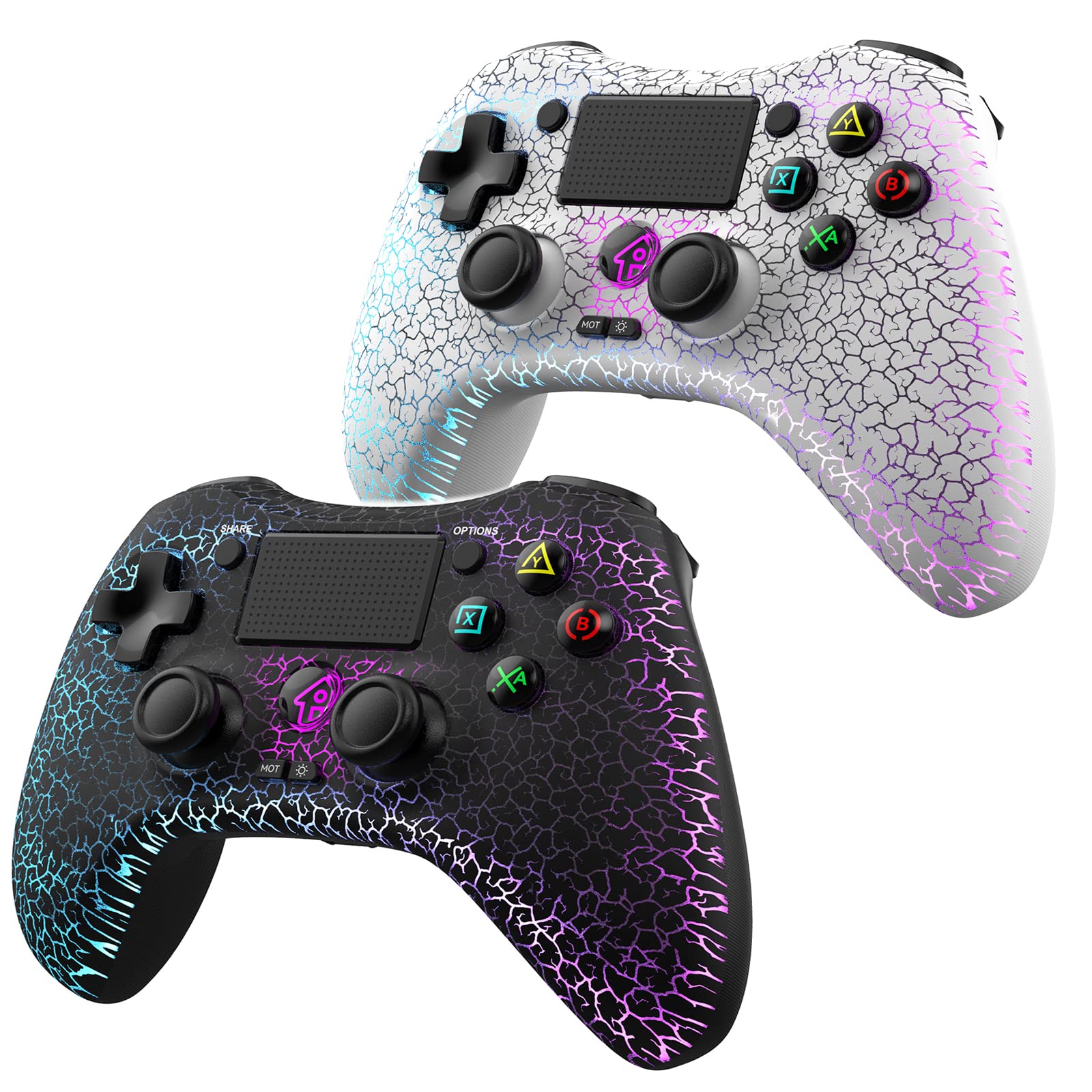 RALAN 2-Pack Wireless Gaming Controller with 8-Color Adjustable LED Backlight - Compatible with PS4 Pro/PS4 Slim/PS3/PC/iOS/Nintendo Switch/DualShock 4, Built-in Headphone Jack - Perfect for FPS, Racing & Action Games - Ideal for Gaming Sessions, Tournaments & Multiplayer Battles