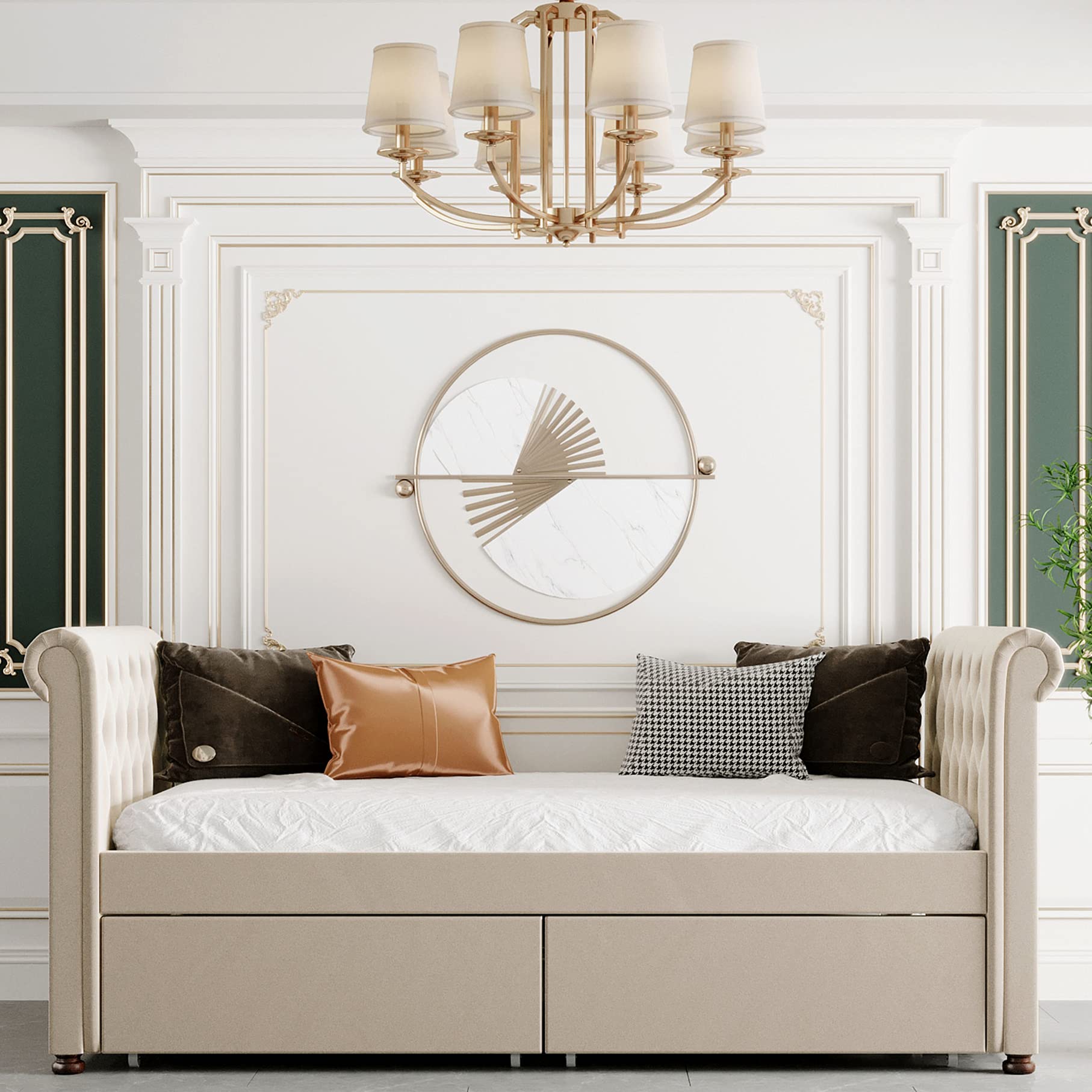 Harper & Bright Designs Twin Daybed with Upholstered Fabric, Wood Slat Support & 2 Storage Drawers - No Box Spring Needed, Beige | Space-Saving Bed for Guest Room, Kids Room or Small Apartments