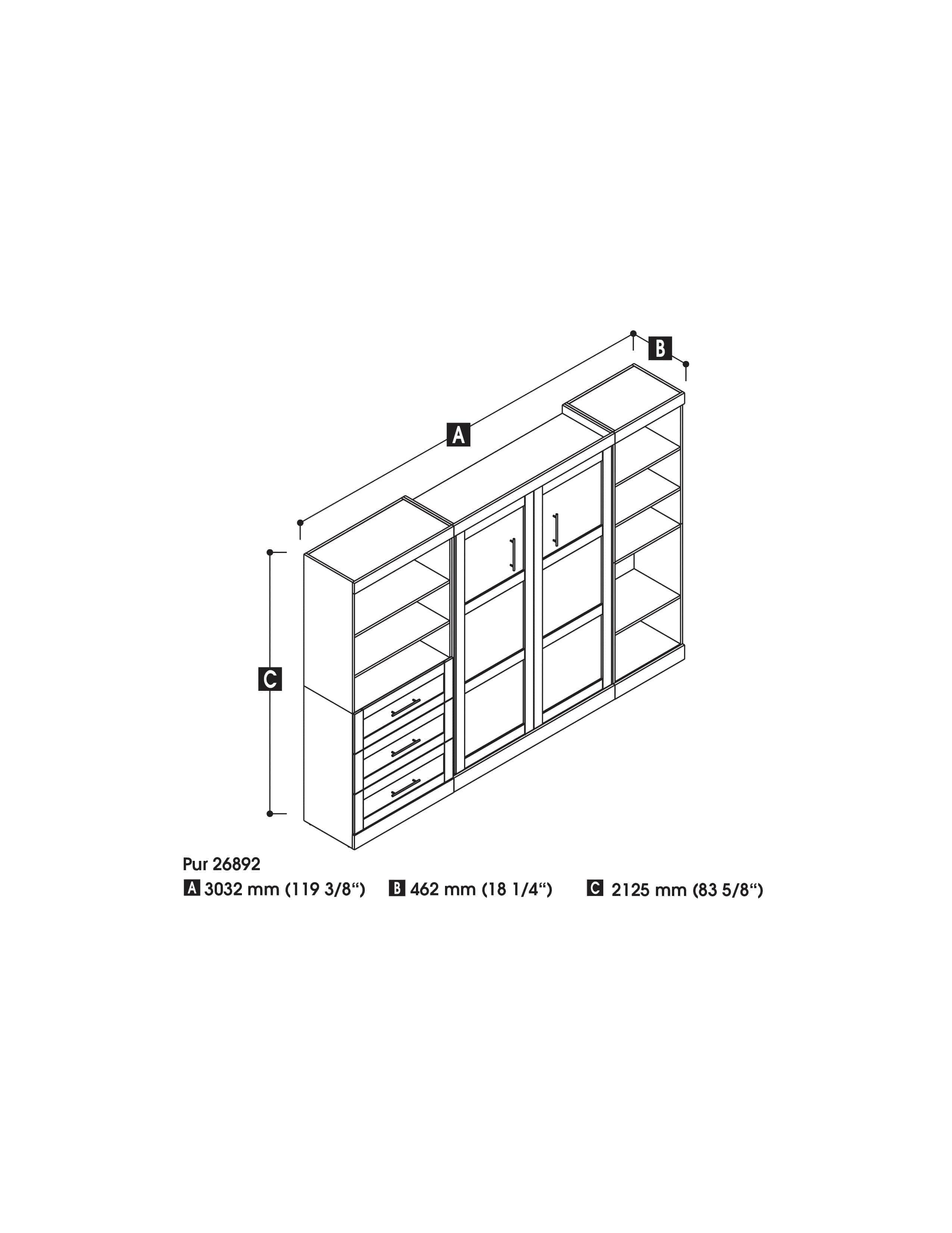 Pur Full Murphy Wall Bed with Storage - 120