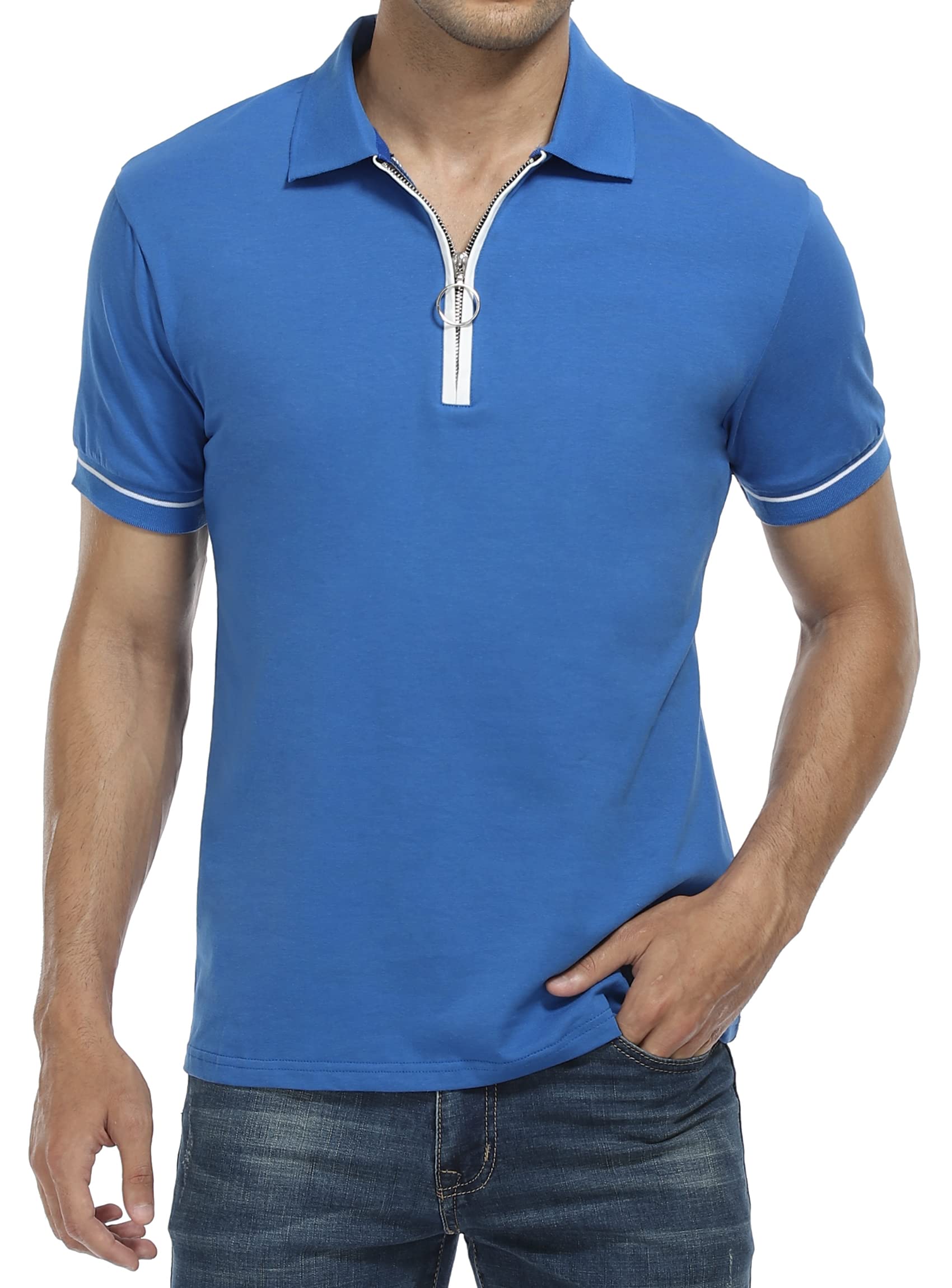 Men's Slim Fit V-Neck Polo Shirt - Short Sleeve Quarter Zip Casual Golf Shirt for Summer | Breathable & Comfortable Tee for Golf, Office & Outdoor Activities
