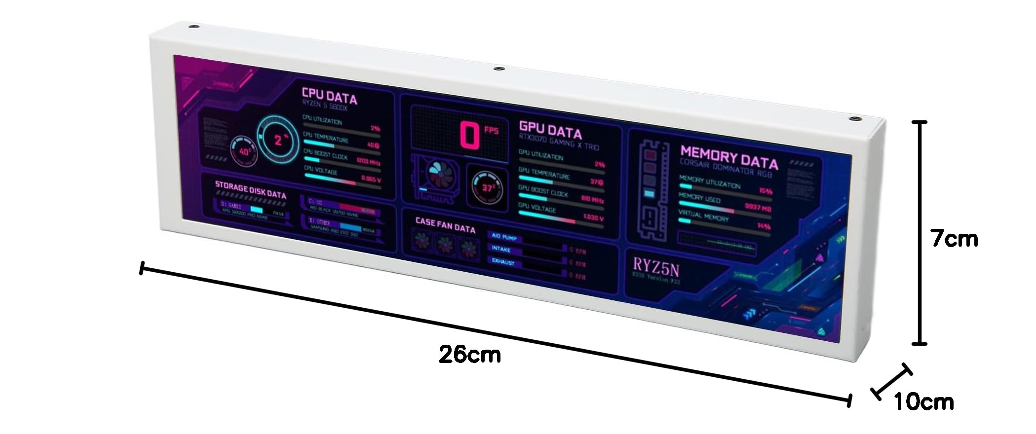 8.8 Inch AIDA64 Computer Temperature Monitor - Real-Time CPU GPU SSD Data Display for Raspberry Pi & PC - White Digital Host Temp Screen for Gaming, Mining & Office Workstations