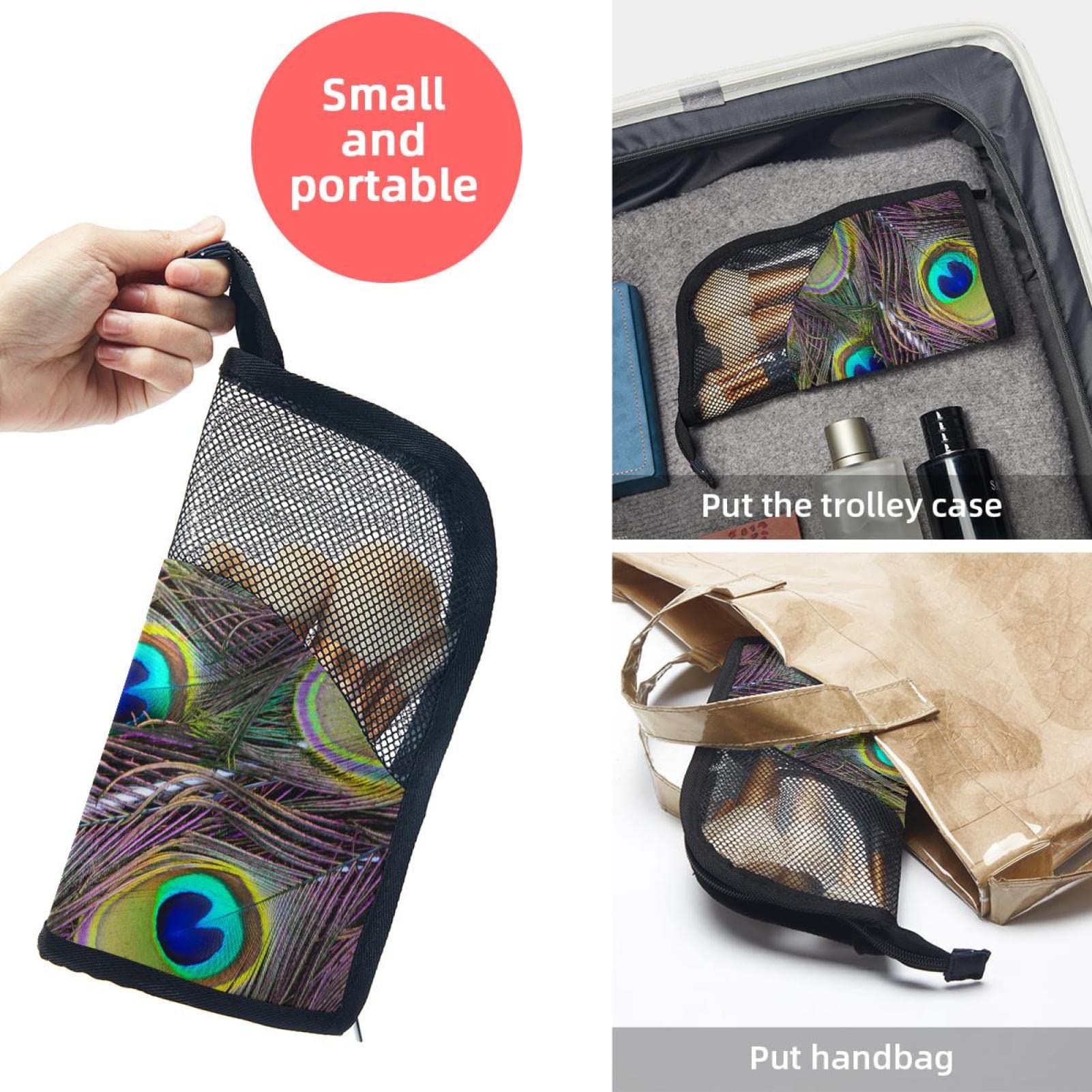 Premium 12-Piece Makeup Brush Organizer Bag with Feather Texture Peacock Design - Portable Travel Cosmetic Brush Holder Case for Professional Artists & Home Vanity Use