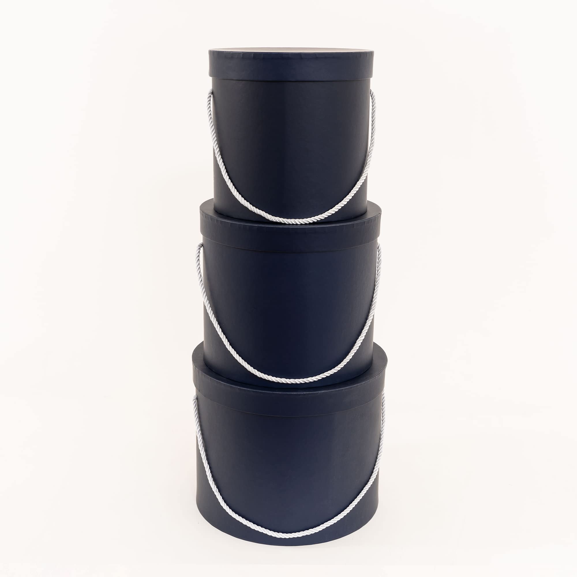 Elegant Round Gift Boxes with Lids - 3pc Navy Flower Box Set for Weddings & Gifts