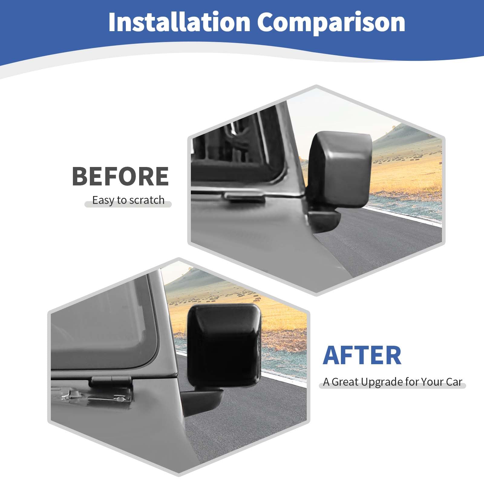Jeep Wrangler JL JLU & Gladiator JT Side Mirror Cover Trim (2018-2024) - Black Exterior Accessories 2pcs - Durable Protection & Style Upgrade for Off-Road Adventures