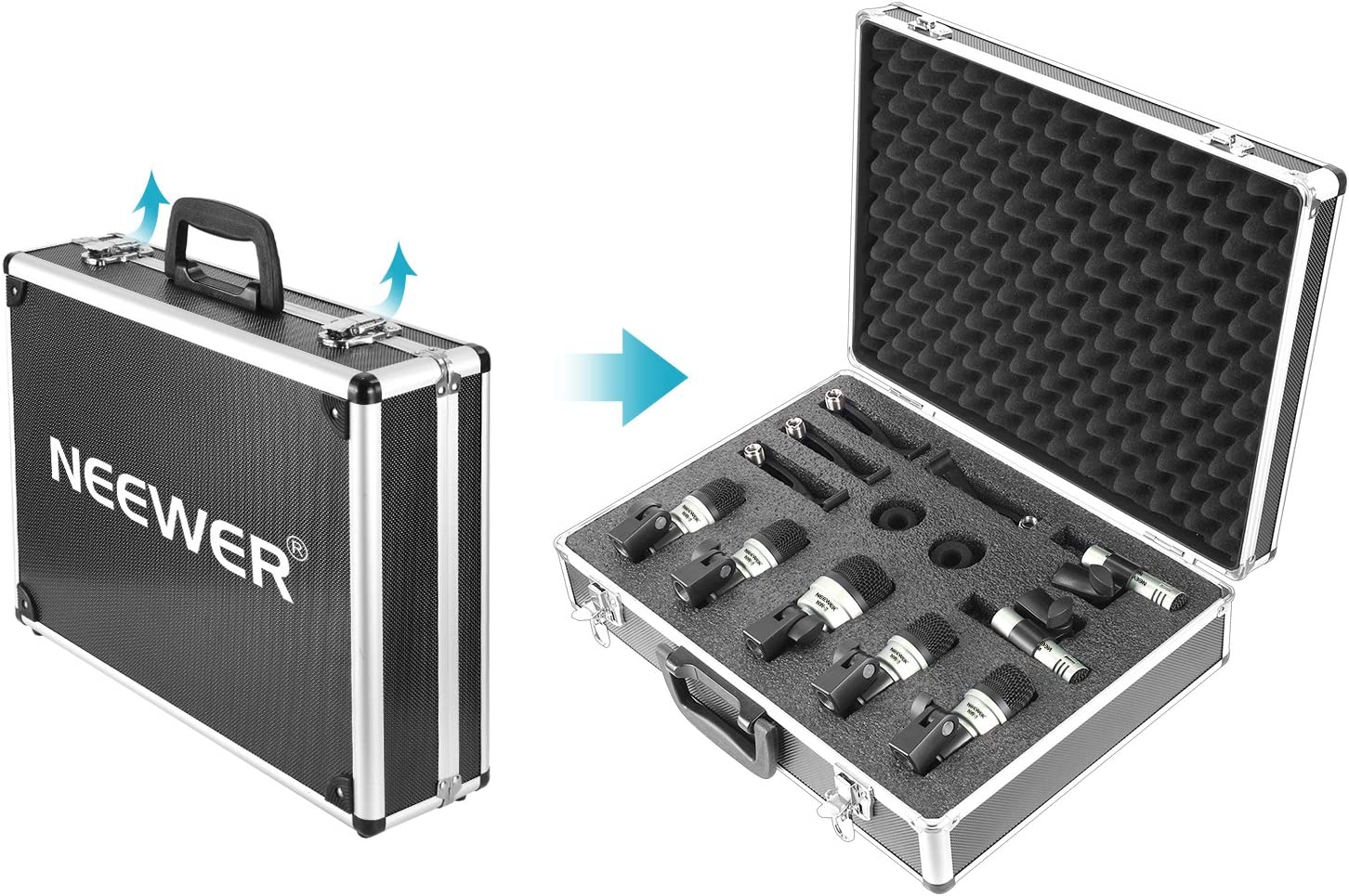 NEEWER 7-Piece Wired Dynamic Drum Microphone Kit for Kick Bass - Professional Studio & Live Performance Recording