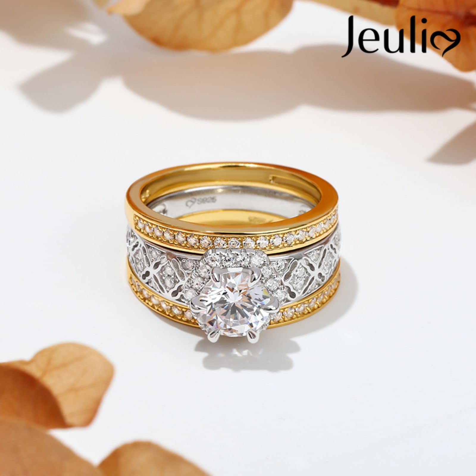 Jeulia Diamond Band Rings - Vintage Halo Round Cut Sterling Silver Wedding Ring Set for Women | Engagement, Anniversary, Promise Bridal Jewelry | Perfect for Proposals, Weddings & Special Occasions | Gift Box Included