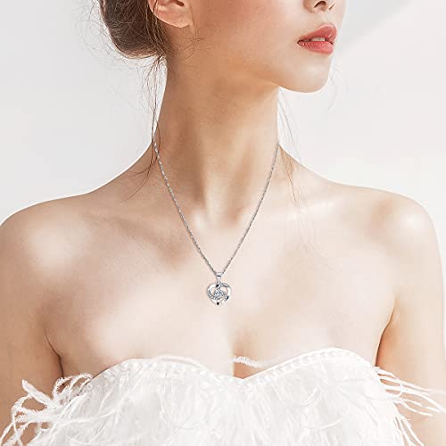 Uloveido Sterling Silver Blue Cubic Zirconia Heart Pendant Necklace - February Birthstone Jewelry for Women | Perfect Birthday Gift for Mom, Wife, Valentine's Day Present | Elegant Everyday Wear & Special Occasion Accessory
