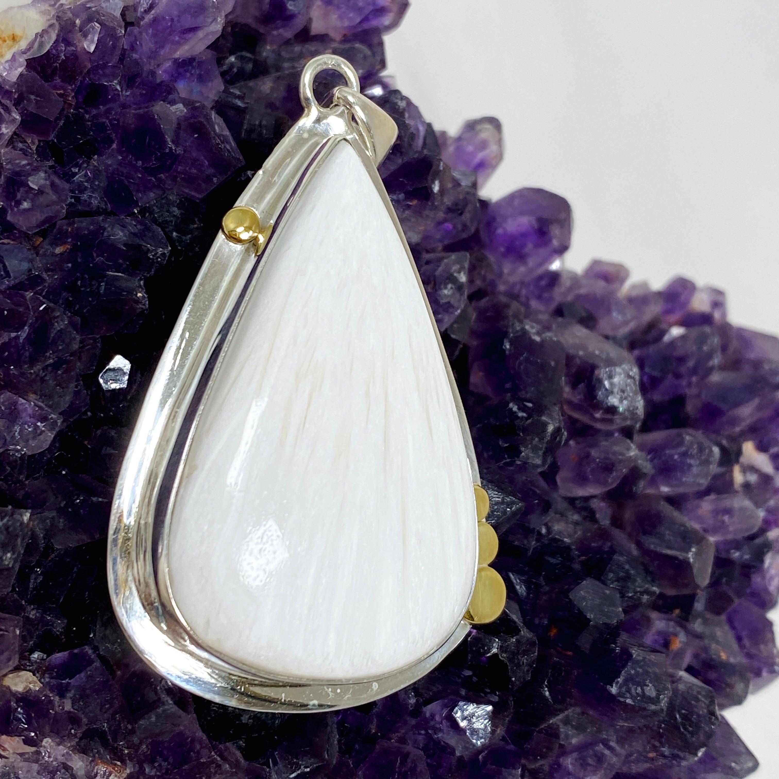 Natural Scolecite Teardrop Pendant Necklace - 925 Sterling Silver Handmade Jewelry for Meditation & Healing | Spiritual Gift for Women | Perfect for Yoga, Reiki & Energy Work