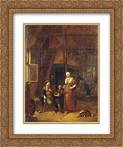 Gillis De Winter 15x17 Gold Ornate Framed Art Print - The Interior of an Inn with a Man Paying a Serving Woman | Museum Quality Double Matted Wall Decor | Perfect for Living Room, Dining Room or Office Art Display