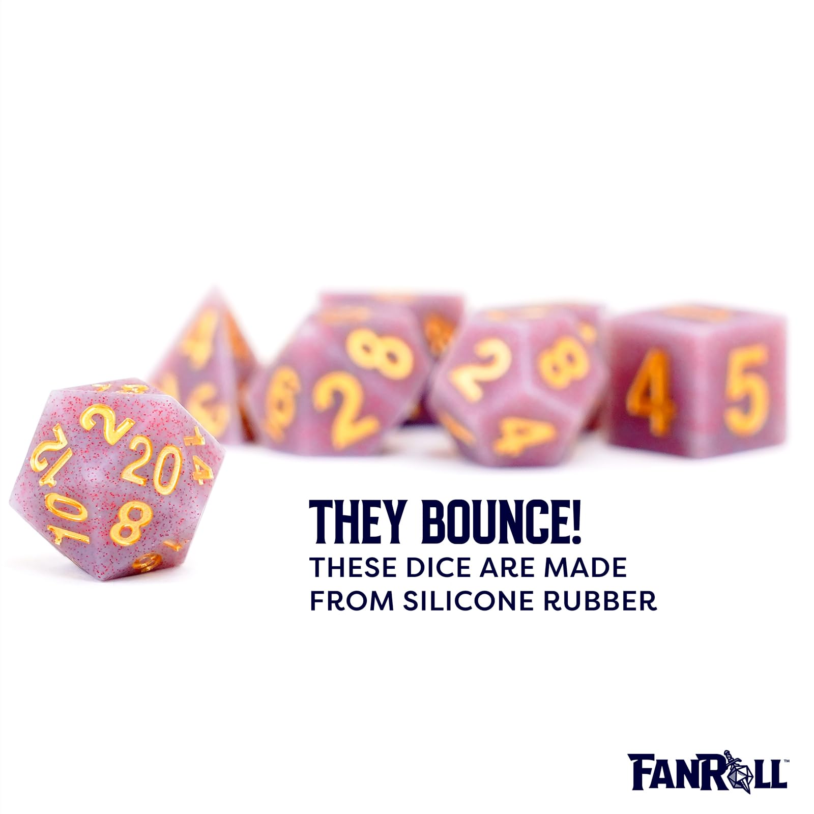 FanRoll 16mm Sharp Edge Silicone Rubber Polyhedral DND Dice Set - Volcanic Soot Color RPG Dice for Dungeons & Dragons, Pathfinder, MTG and Tabletop Gaming