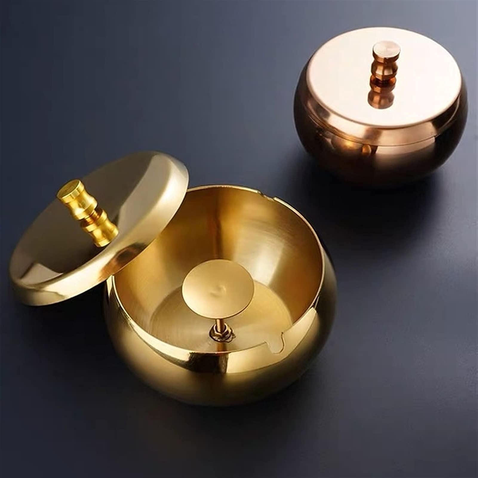 Premium Stainless Steel Ashtray with Lid - Indoor/Outdoor Cigarette Ash Holder - Elegant Desktop Smoking Tray for Home, Office, Patio, and Restaurant Use - Bronze Finish