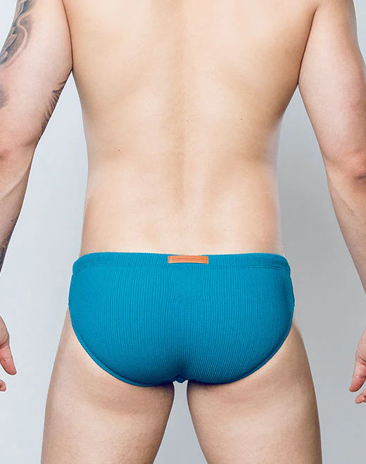 2EROS Men's Teal Railroad Swim Brief - Quick-Dry, Comfortable & Stylish Swimwear for Beach, Pool & Vacation