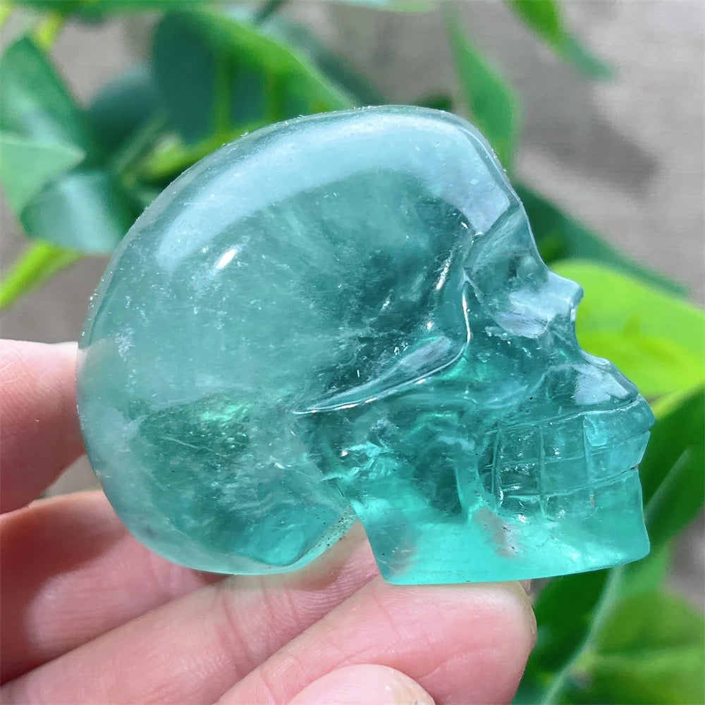 Natural Green and Purple Fluorite Crystal Skull Carving - Healing Stone, Quartz Mineral Gemstone for Spiritual Crafts, Home Decor, Meditation & Energy Work