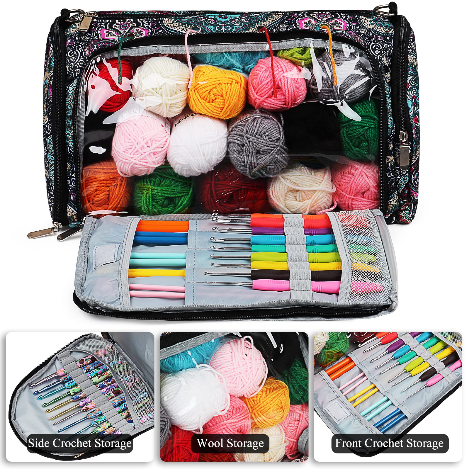 Aeelike Extra Large Knitting Bag for Women - Yarn Storage Organizer with Multiple Compartments for Wool, Needles & Crochet Supplies | Perfect Travel Craft Bag for Knitting Enthusiasts & DIY Projects
