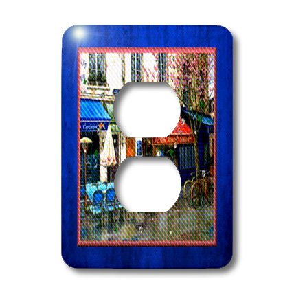 3D Rose Paris Cafe 2 Plug Outlet Cover - Decorative Electrical Outlet Cover for Home & Office Decor - Perfect for Living Room, Bedroom, Kitchen & Cafe Style Interiors