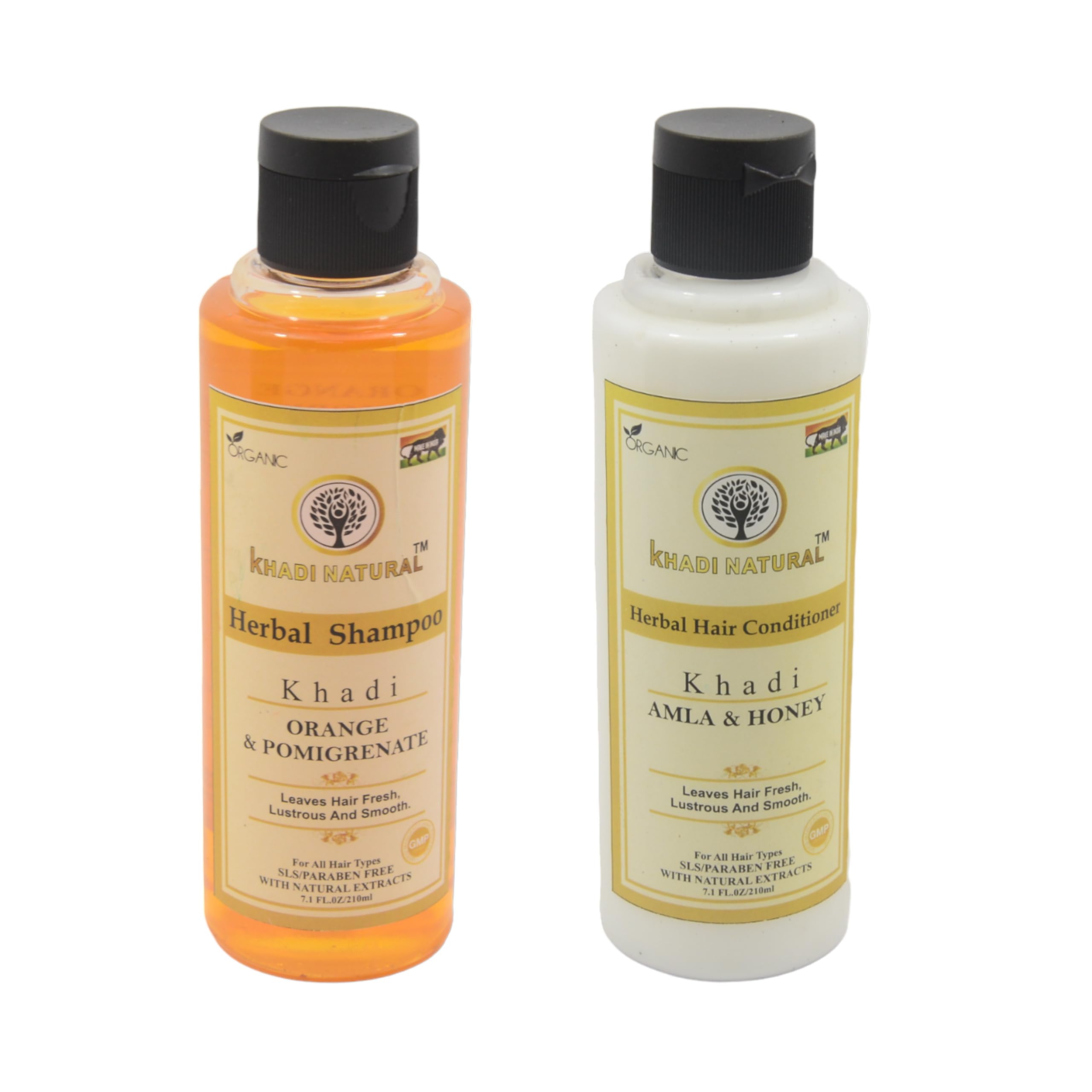 Khadi Natural Orange Pomegranate Shampoo & Amla Honey Conditioner 420ML Combo - Herbal Haircare for Refreshed and Silky Hair - Sulfate Free, Paraben Free - Perfect for Dry, Damaged Hair - Daily Use for Shine & Volume - Home & Salon Use