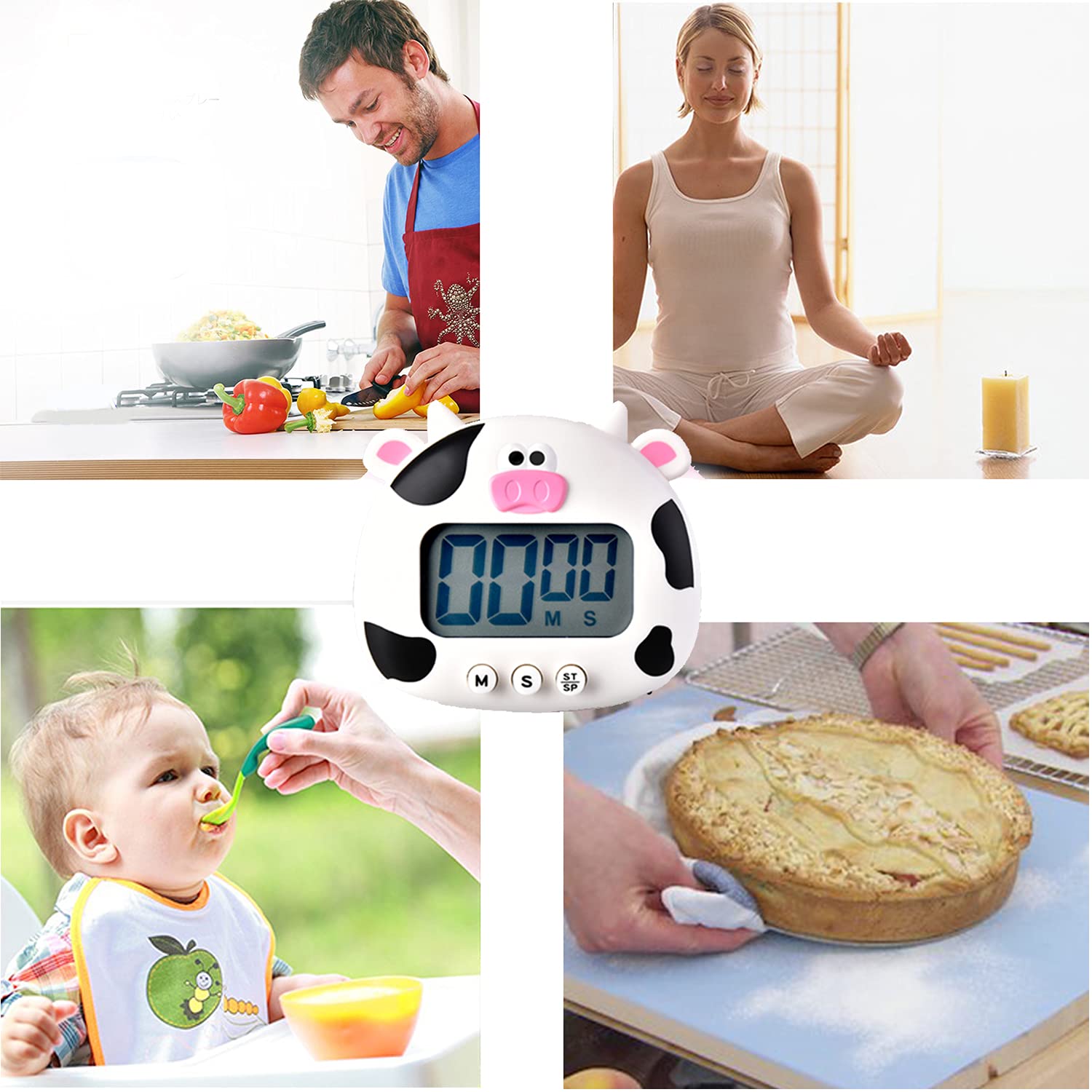 Digital Kitchen Timer with Magnetic Back - Cute Cartoon Cow Design, Large LCD Screen Countdown Timer for Cooking, Baking, Sports & Games - Perfect for Home, Office and Gym Use