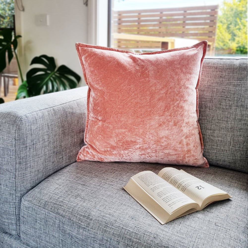 Soft Veronica Cotton Velvet Cushion Cover 50x50cm (20x20 Inches) - Blush Pink Decorative Pillow Case for Sofa, Bed & Home Decor - Luxury Throw Pillow for Living Room, Bedroom & Nursery
