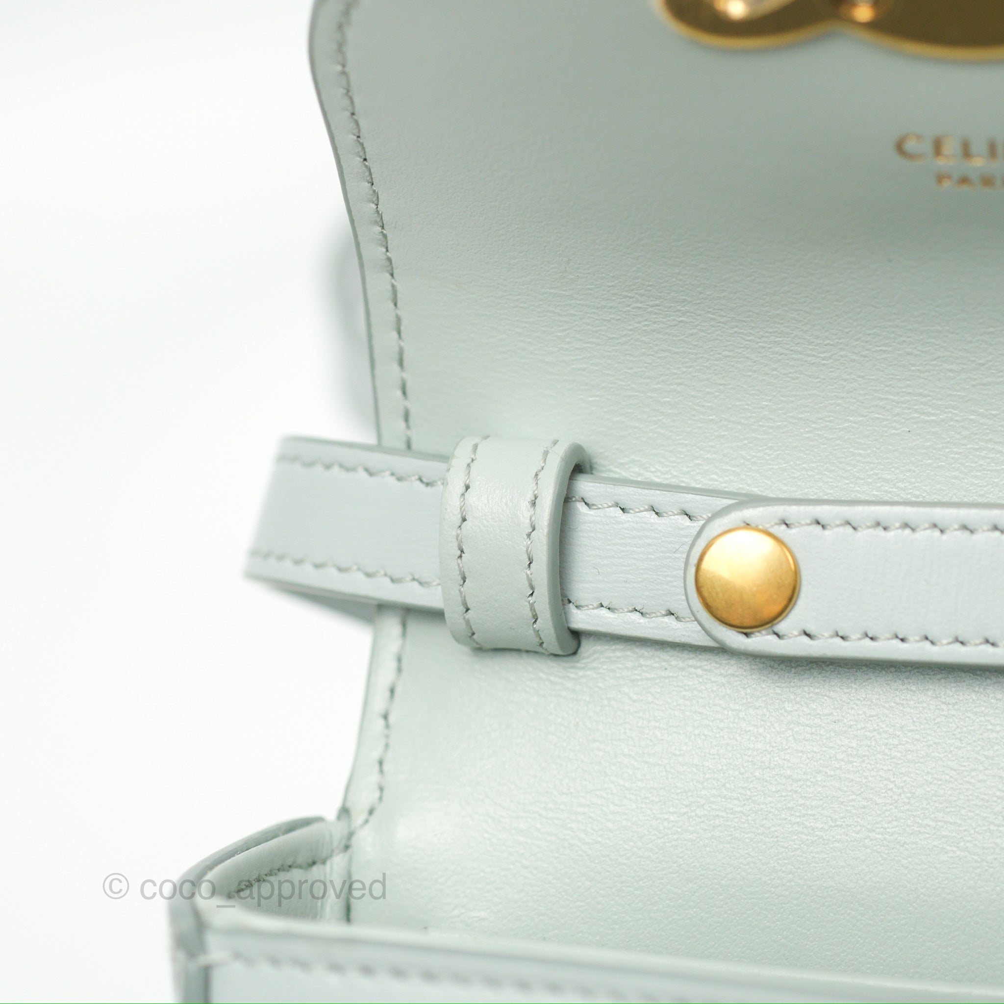 Celine Mini Claude Triomphe Bag in Soft Blue | Shiny Calfskin Leather Crossbody Purse | Perfect for Date Night & Evening Events
