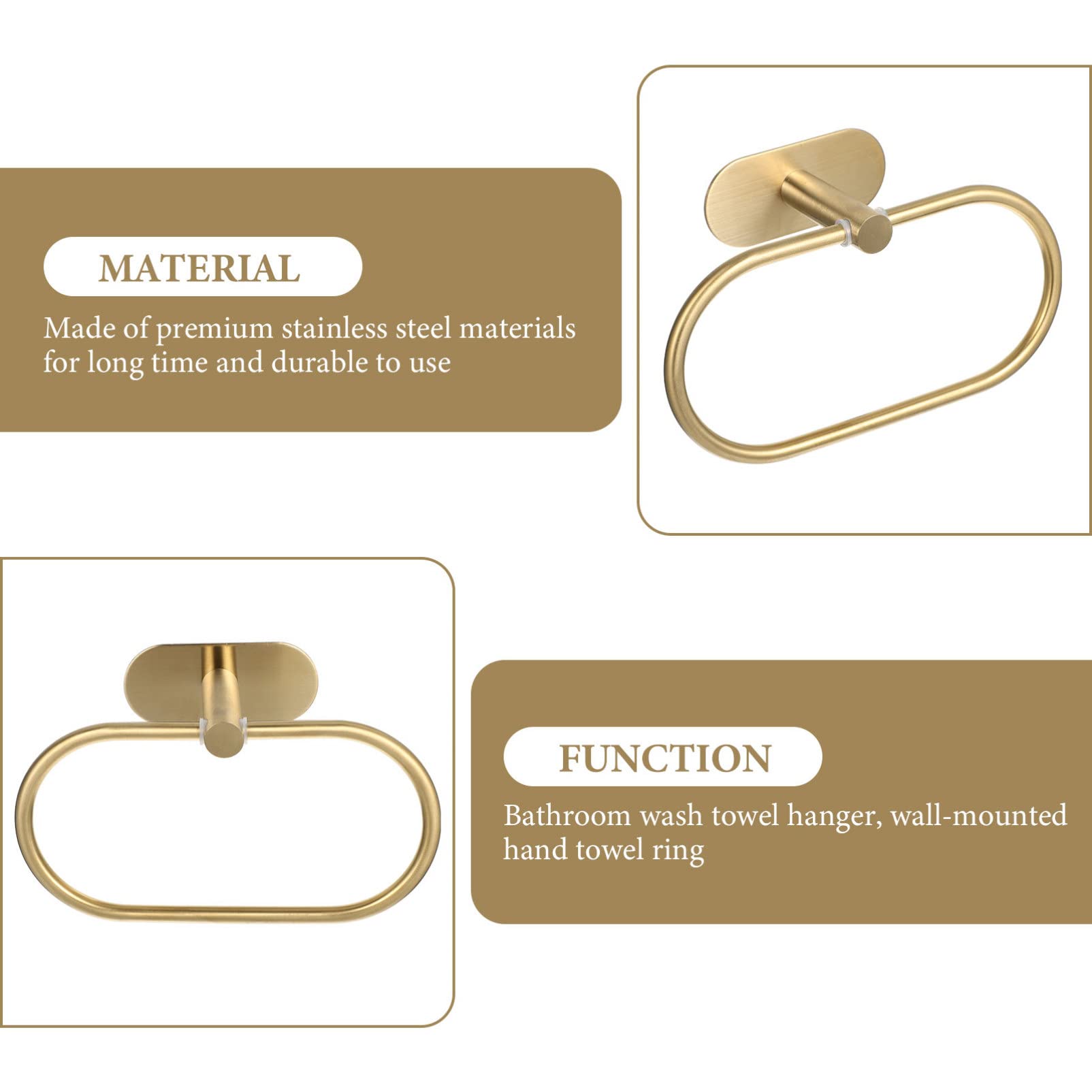 Stainless Steel Towel Ring Holder - Wall Mounted Golden Kitchen & Bathroom Towel Rack for Hanging Hand Towels, Coats, Scarves, Bags - Perfect for Bathroom, Kitchen, Laundry Room & Entryway Organization