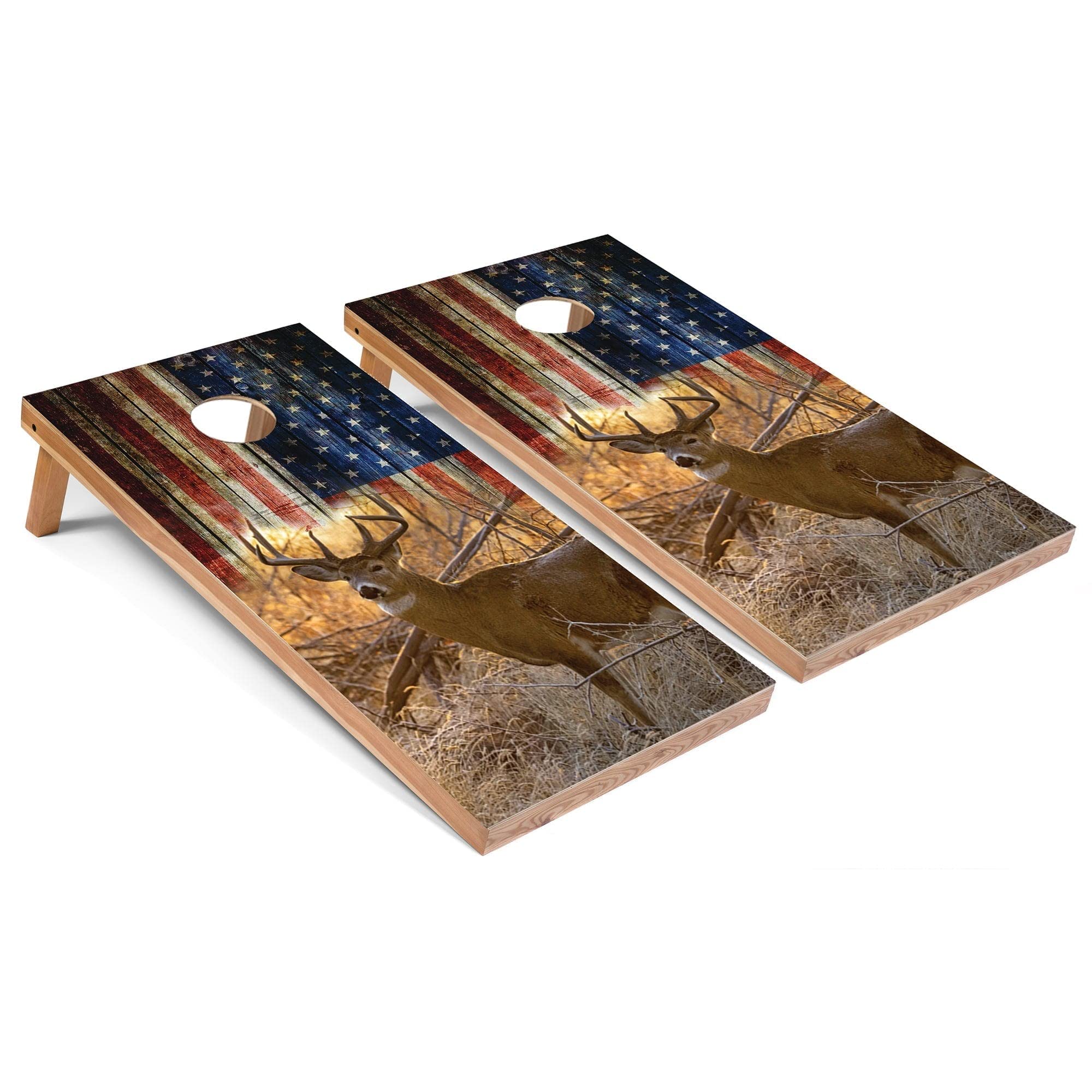 Premium American Flag Cornhole Boards Set - Regulation Size 2x4 ft with LED Hole & Edge Lights - Includes 8 Corn Filled Bags & Carrying Case - Perfect for Backyard BBQs, Tailgating, and Patriotic Parties