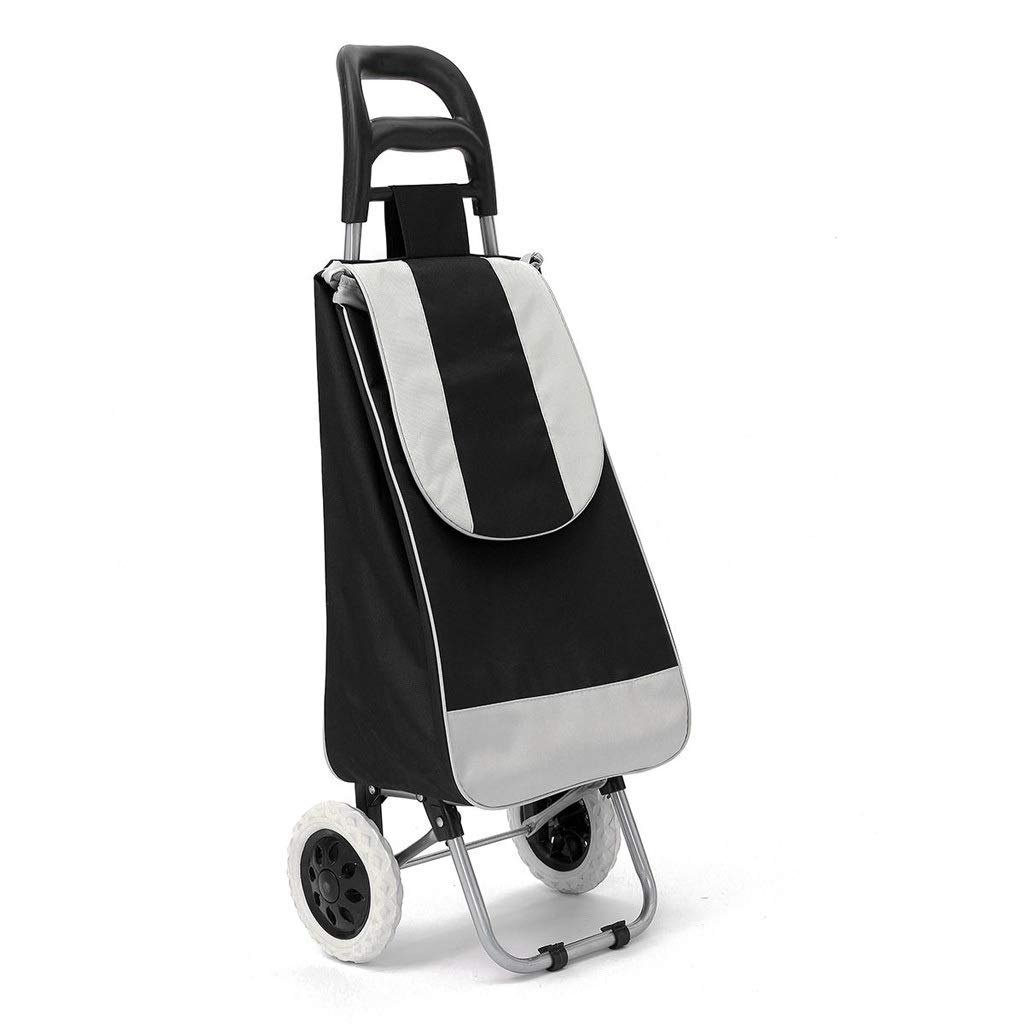 Collapsible Folding Wagon Cart - 45L Foldable Shopping Trolley with Wheels, Heavy Duty Oxford Fabric Grocery Cart for Supermarket, Beach, Picnic, Camping & Outdoor Activities (Black)