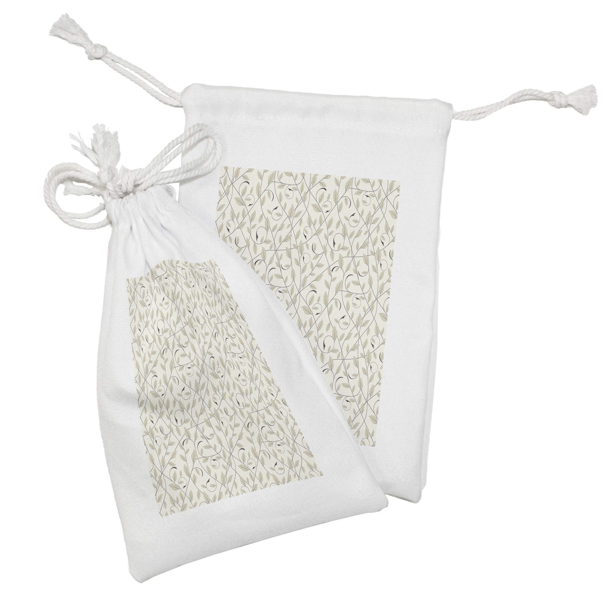 Ambesonne Floral Fabric Pouch Set of 2 - Botanical Drawstring Bags with Striped Leaf Design (9