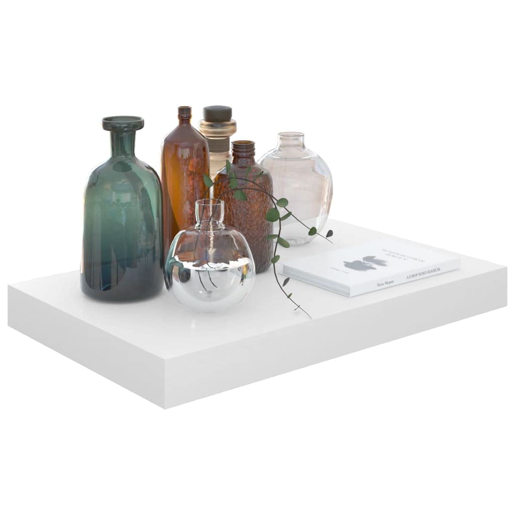 Floating Wall Shelf - 15.7x9.1 Inches White MDF Wall Mounted Display Ledge for Living Room, Bedroom, Office - Modern High Gloss Shelves for Books, Photos, Decor & Collectibles