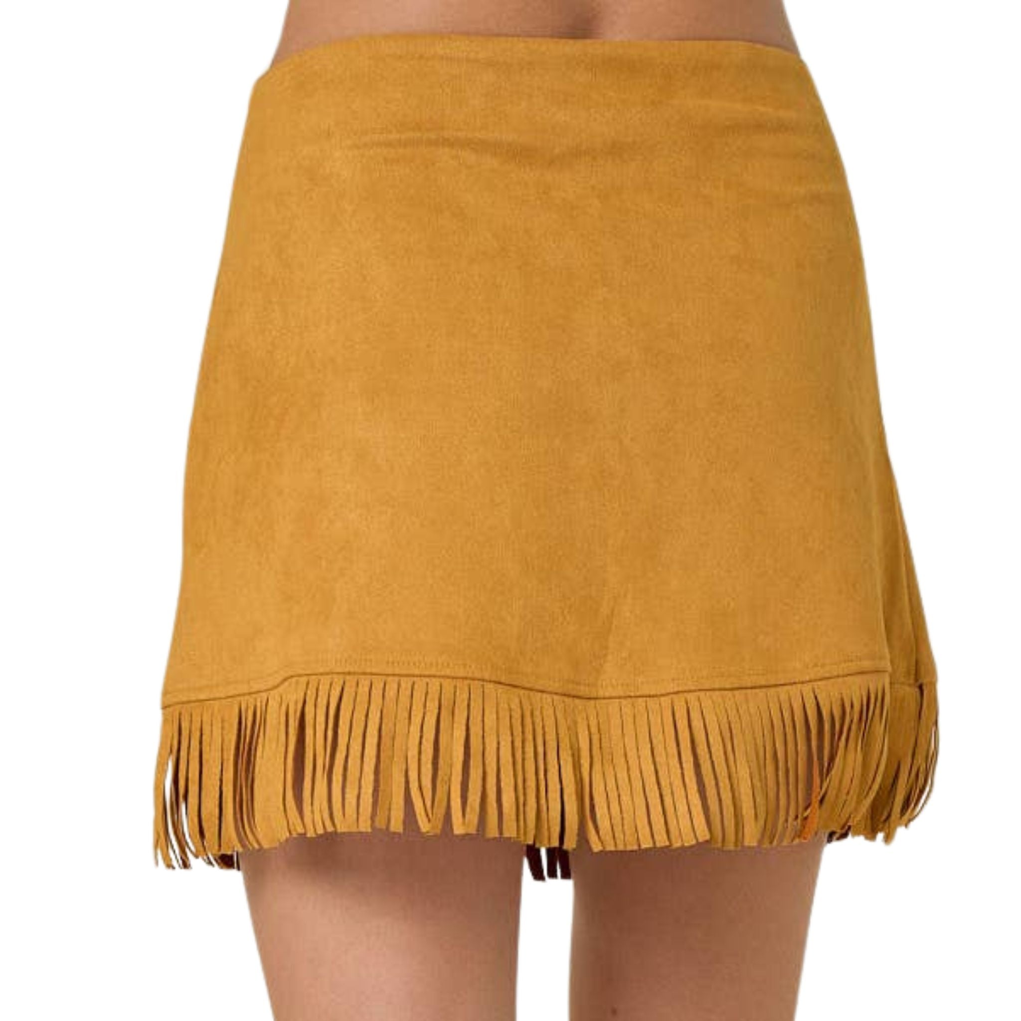 Mustard Yellow Suede Fringe Wrap Skirt for Women - Boho Chic Vintage Style Skirt for Music Festivals, Parties & Casual Outfits