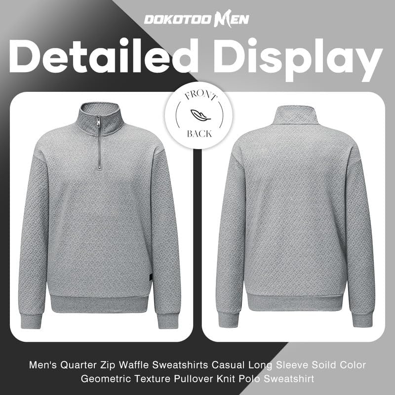 Men's Quarter Zip Sweatshirt - Casual Mock Neck Pullover Long Sleeve Geometric Texture Waffle Knit Top | Perfect for Work, Gym & Outdoor Activities