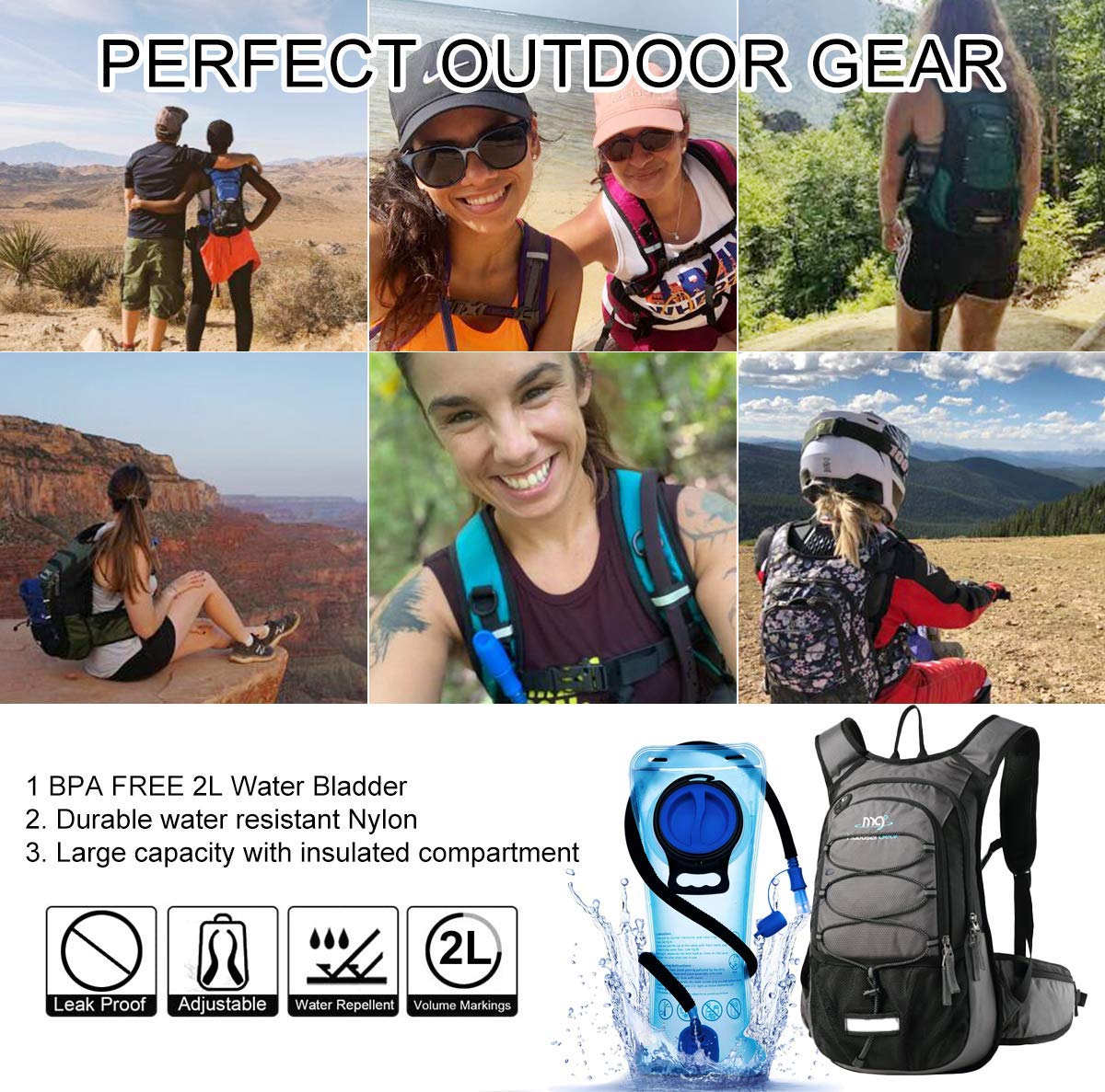 15L Lightweight Insulated Hydration Backpack with 2L Water Bladder - Perfect for Hiking, Running, Camping & Biking - Durable Daypack for Men & Women - Stay Hydrated During Outdoor Adventures, Festivals & Sports Activities
