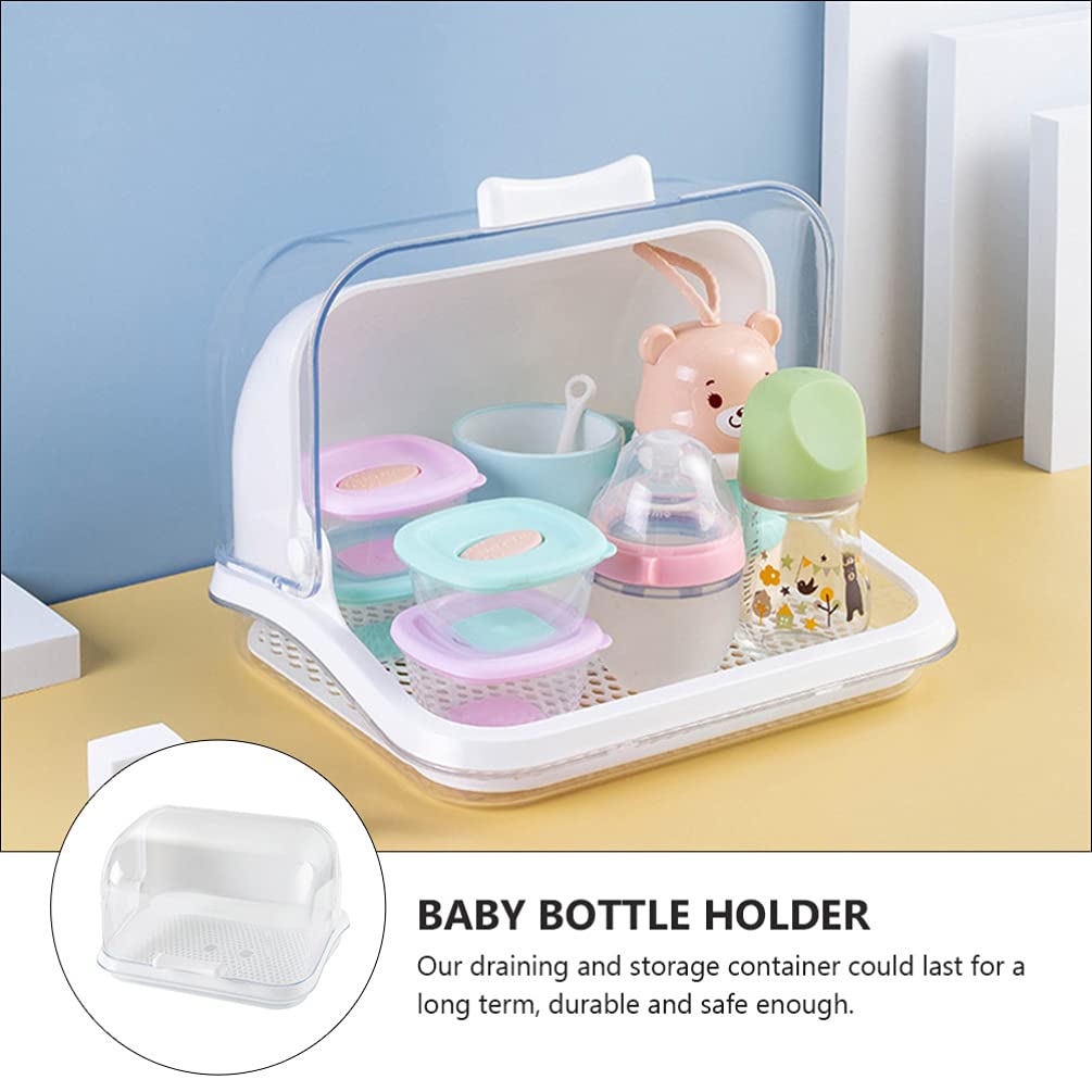 Baby Bottle Dryer with Cover - Baby Bottle Drying Rack & Tableware Storage Box - Dish Drainer for Breast Pump Parts, Pacifiers, and Baby Bottles - Perfect for Nursery, Kitchen, and Travel Use