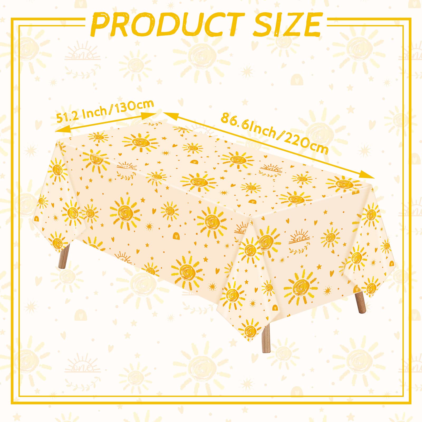 Jetec 4-Pack Boho Sun Birthday Party Tablecloths - 51.2 x 86.6 Inch Rectangular Plastic Table Covers for First Birthday, Baby Shower & Outdoor Celebrations - Sun-Themed Party Decorations Supplies