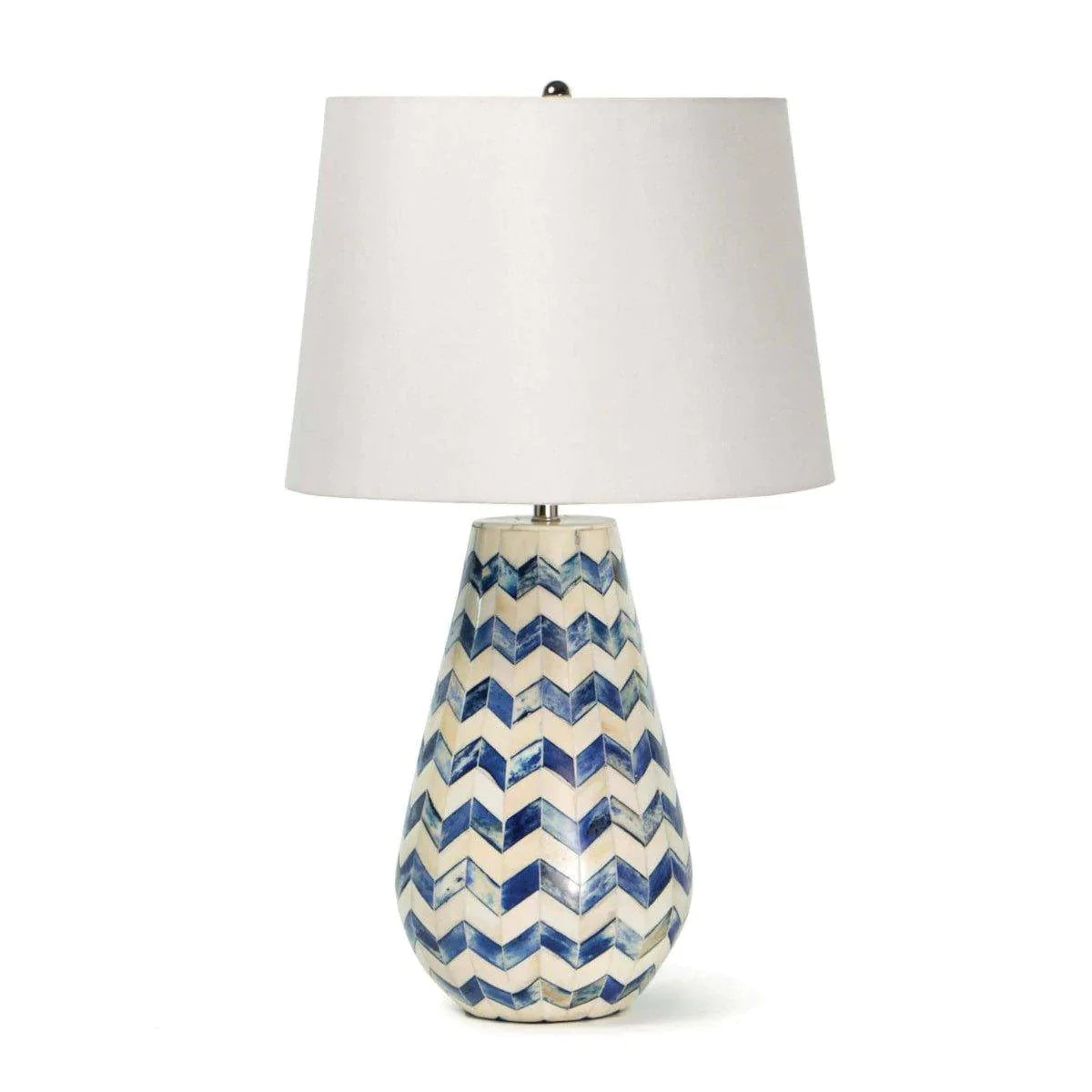 Cassia Chevron Table Lamp - Blue Ceramic Nightstand Lamp for Bedroom, Living Room, Office - Modern Decorative Lighting with Fabric Shade