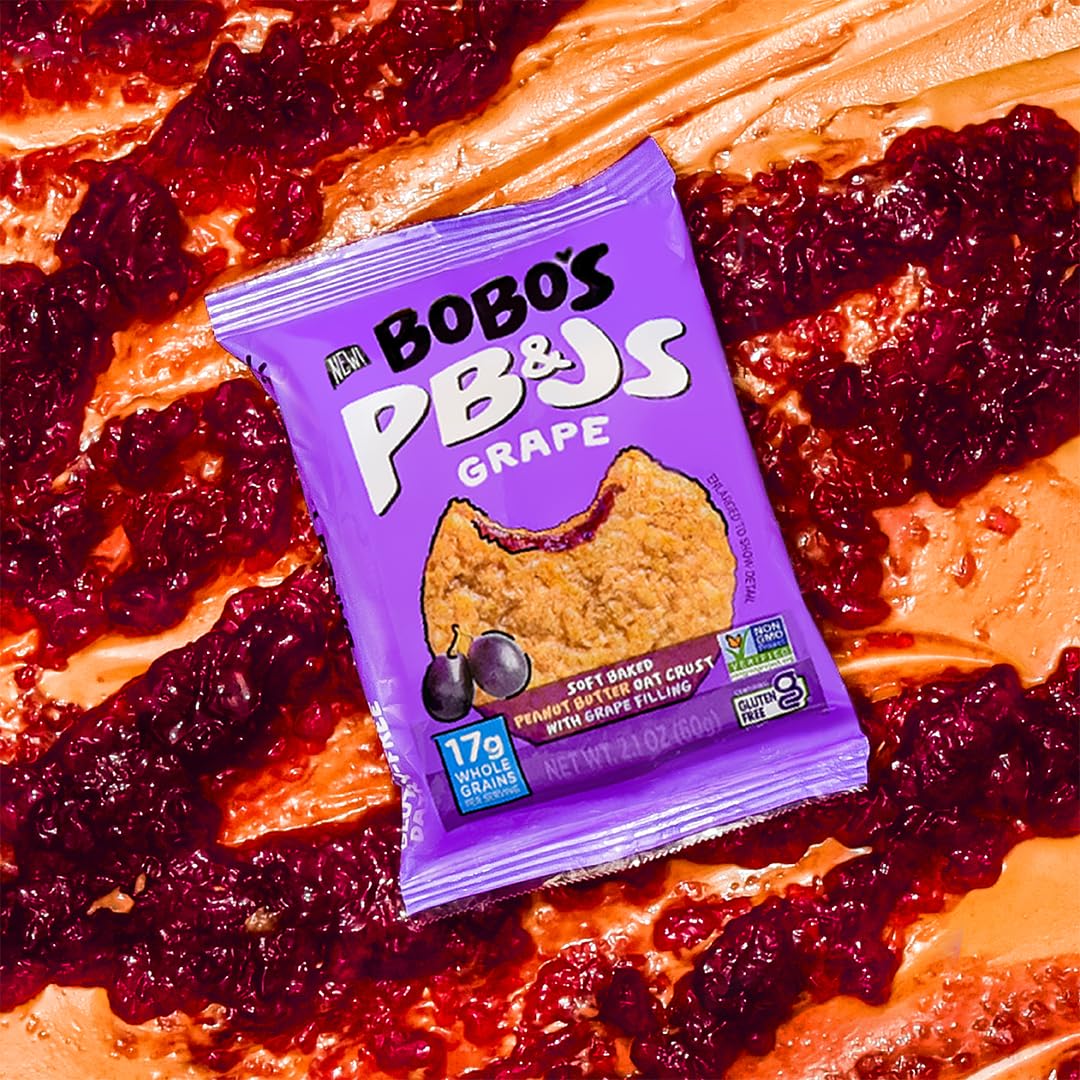 Bobo's Peanut Butter & Grape Jelly Oat Snacks - 24 Pack | Healthy On-the-Go Snacks for Adults & Kids | Gluten-Free Energy Boosting Treat | Perfect for Lunchboxes, Hiking & Office Snacks