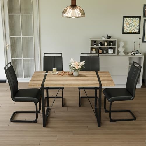 Wooden Table+black Leg Black Chair