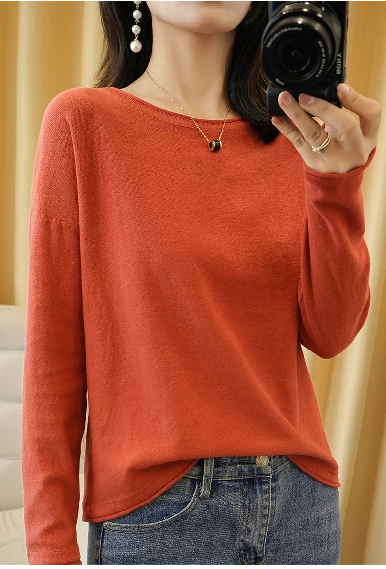 Soft Cotton O-Neck Pullover Knit Sweater for Women - Cozy Winter Wear & Casual Outfits