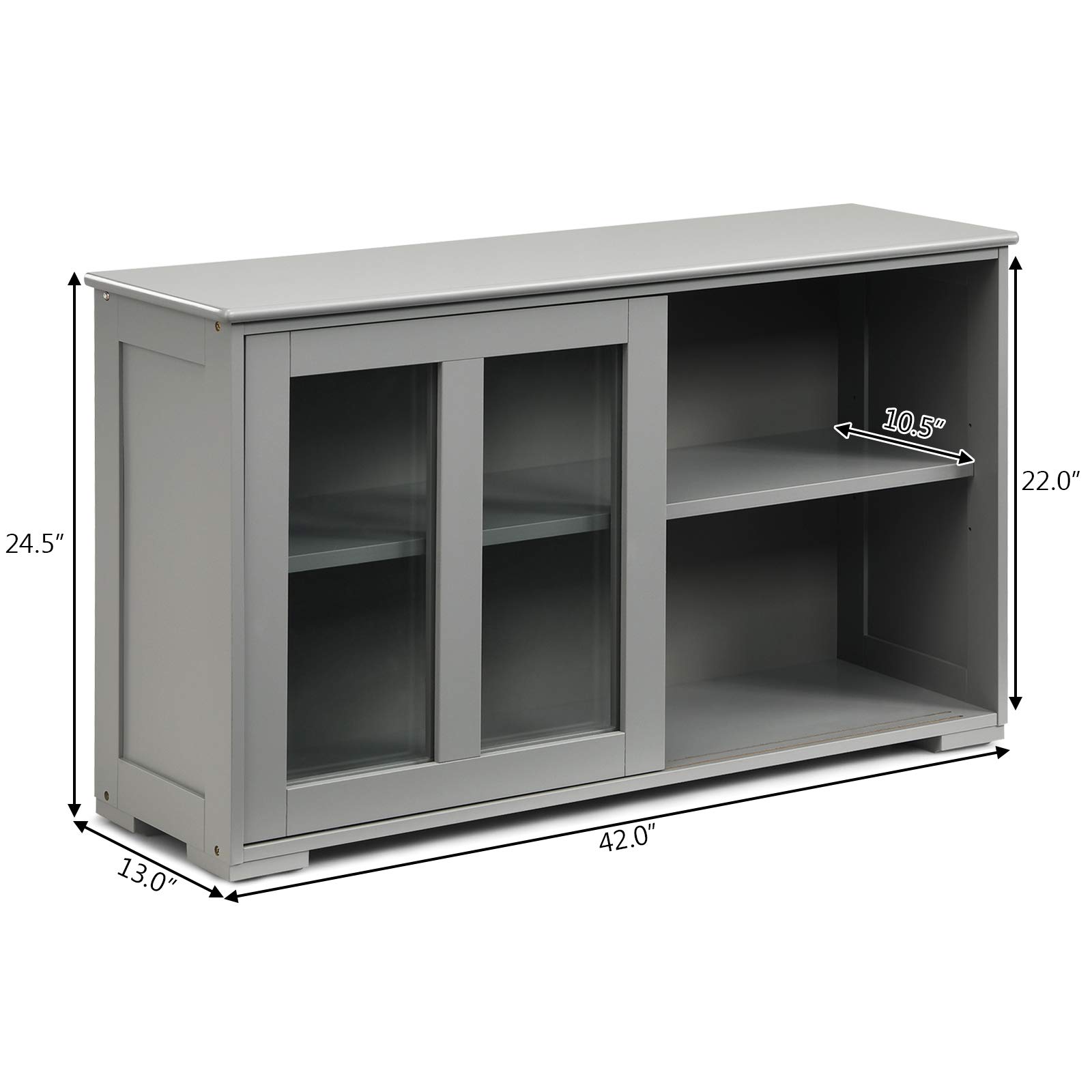 Costzon Wooden Sideboard Buffet Cabinet with Adjustable Shelf & Sliding Glass Doors - Kitchen Storage Cabinet, Coffee Bar Console Table for Living Room, Dining Room, Hallway - Perfect for Home Decor & Entertaining (Grey)